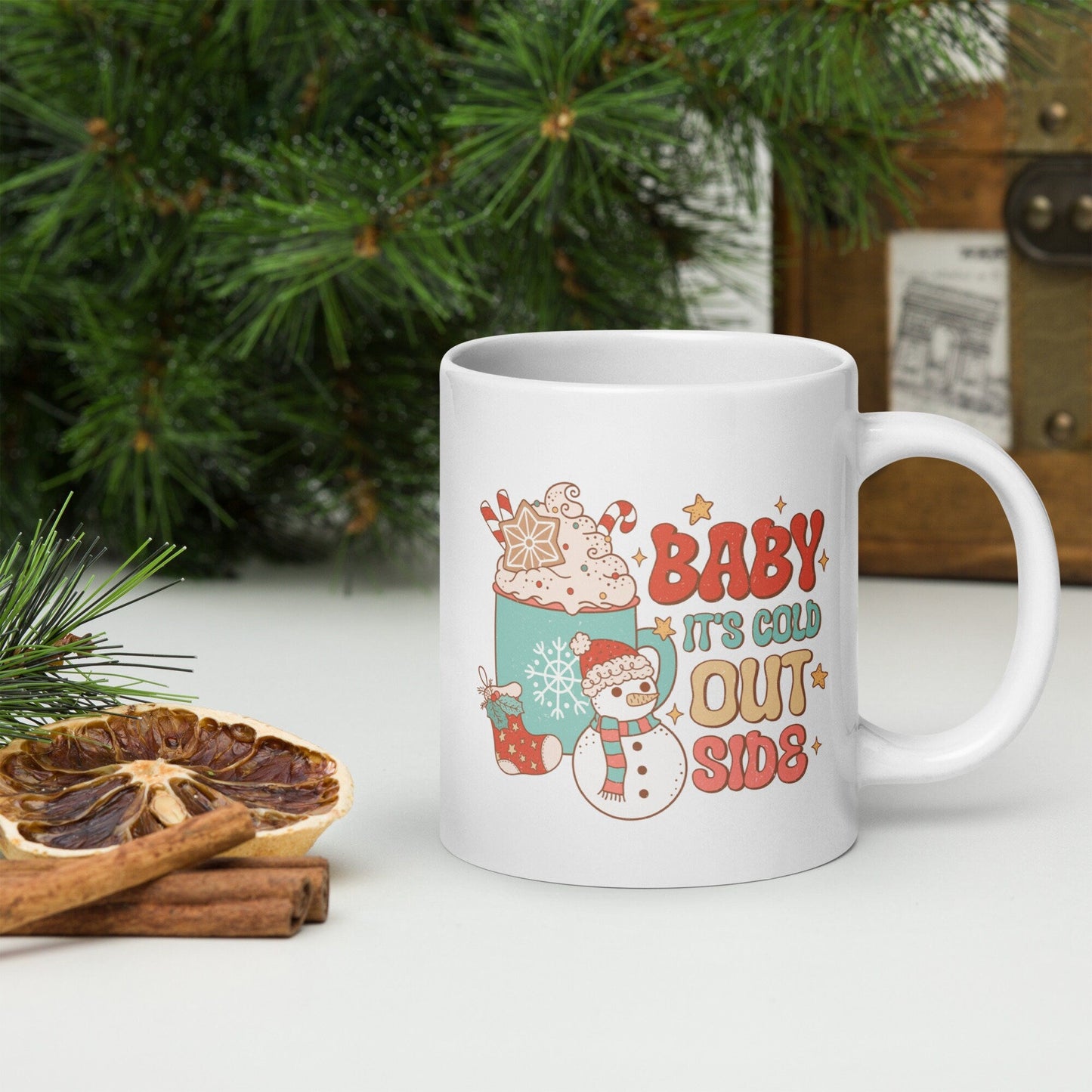 Baby It's Cold Outside | Vintage Christmas Coffee Mug | Funny Gnome Christmas Mug | Cute Christmas Season Mug for Kids - Raiden Gate Design