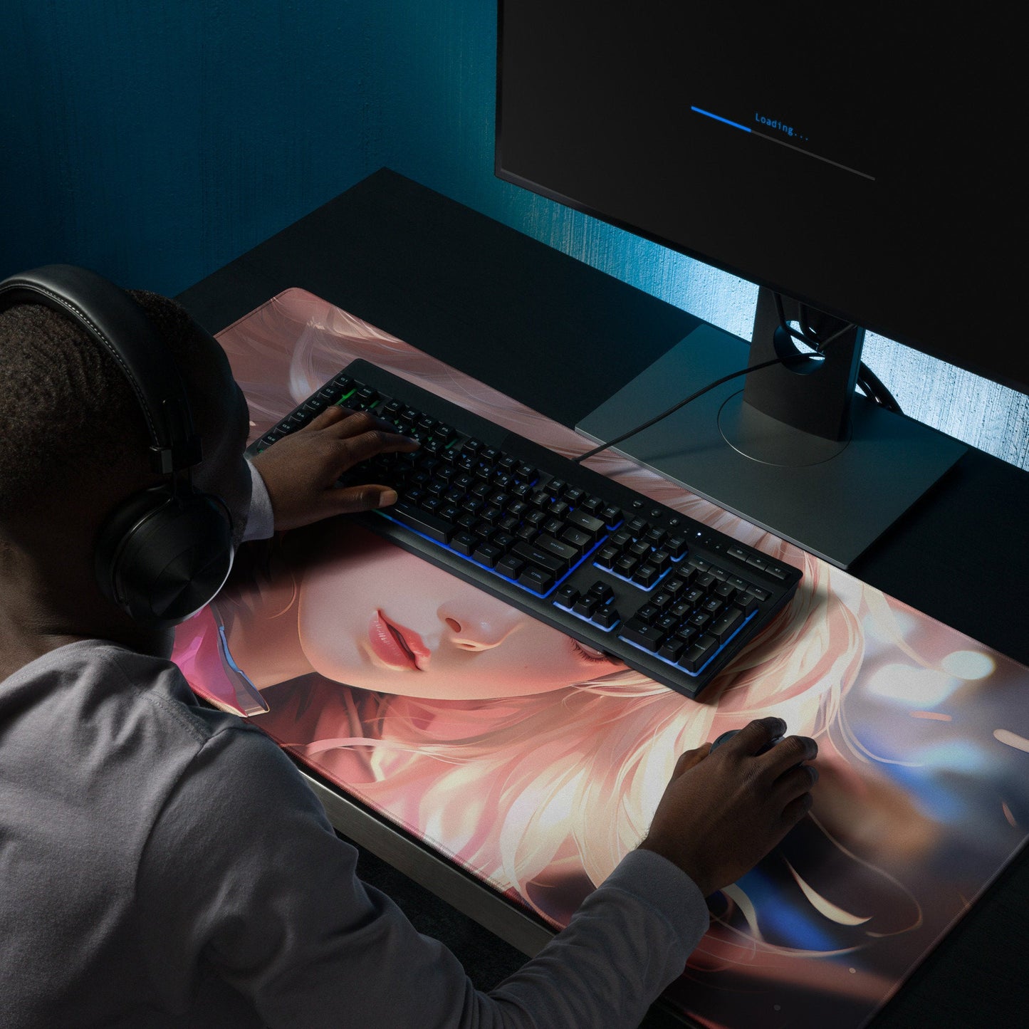 Blond Hair Anime Girl in Wind Gaming Mousepad | Desk Mat | Large Mouse Pad - Raiden Gate Design