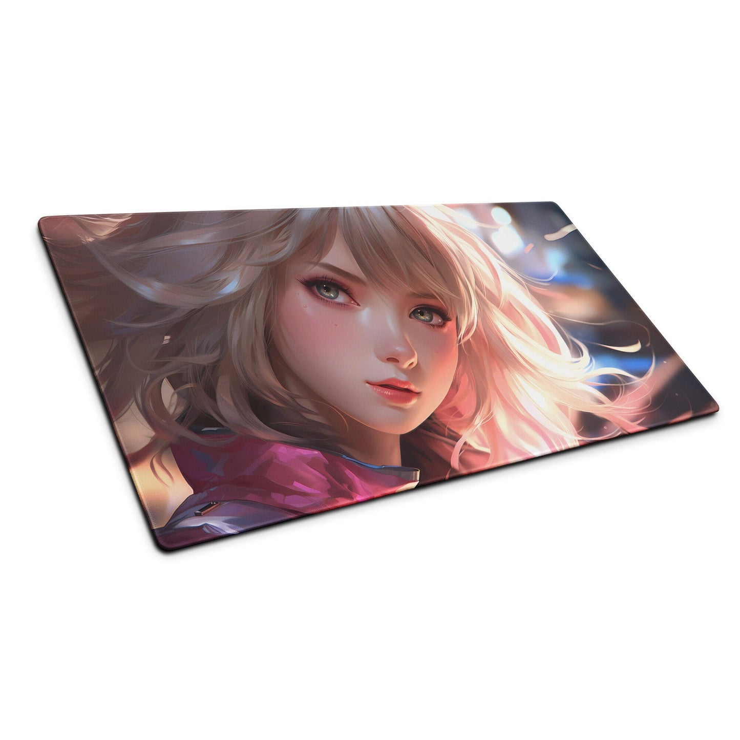 Blond Hair Anime Girl in Wind Gaming Mousepad | Desk Mat | Large Mouse Pad - Raiden Gate Design
