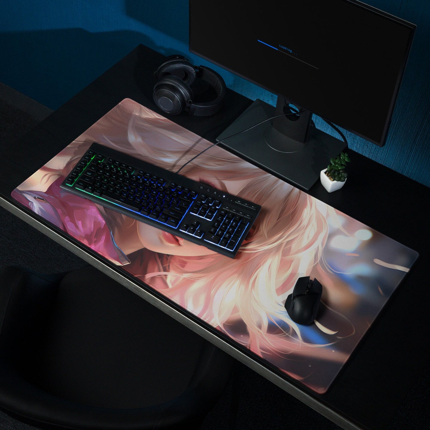 Blond Hair Anime Girl in Wind Gaming Mousepad | Desk Mat | Large Mouse Pad - Raiden Gate Design