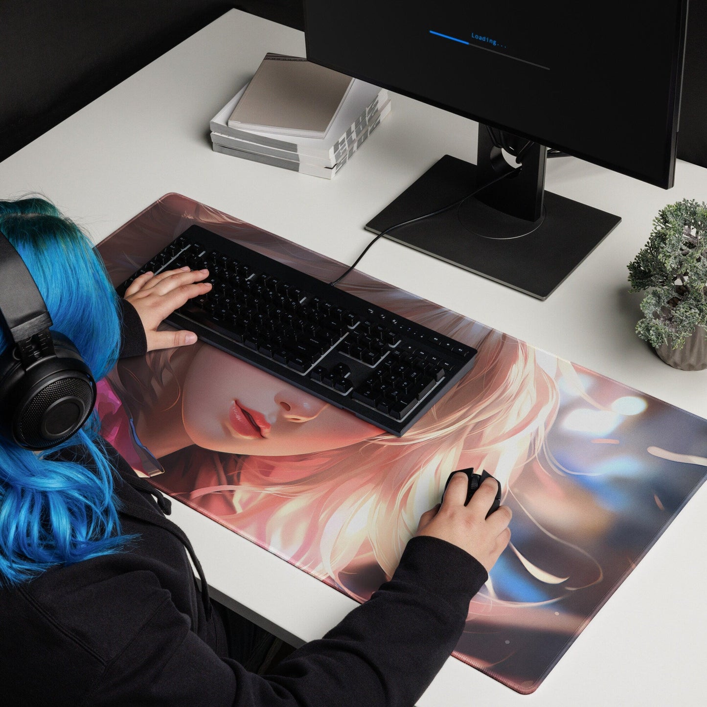 Blond Hair Anime Girl in Wind Gaming Mousepad | Desk Mat | Large Mouse Pad - Raiden Gate Design