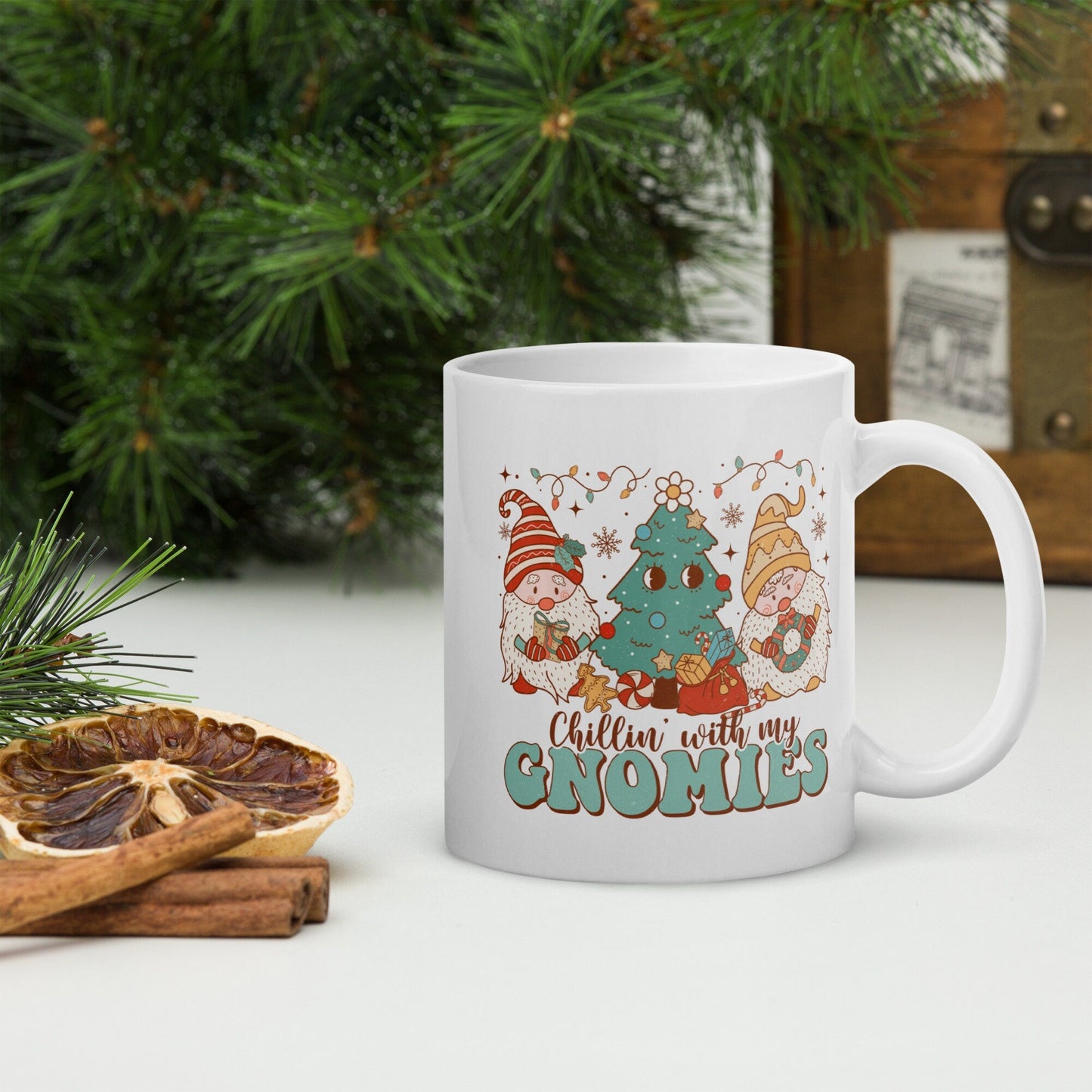 Chilling with Gnomies | Vintage Christmas Coffee Mug | Funny Gnome Christmas Mug | Cute Christmas Season Mug for Kids - Raiden Gate Design