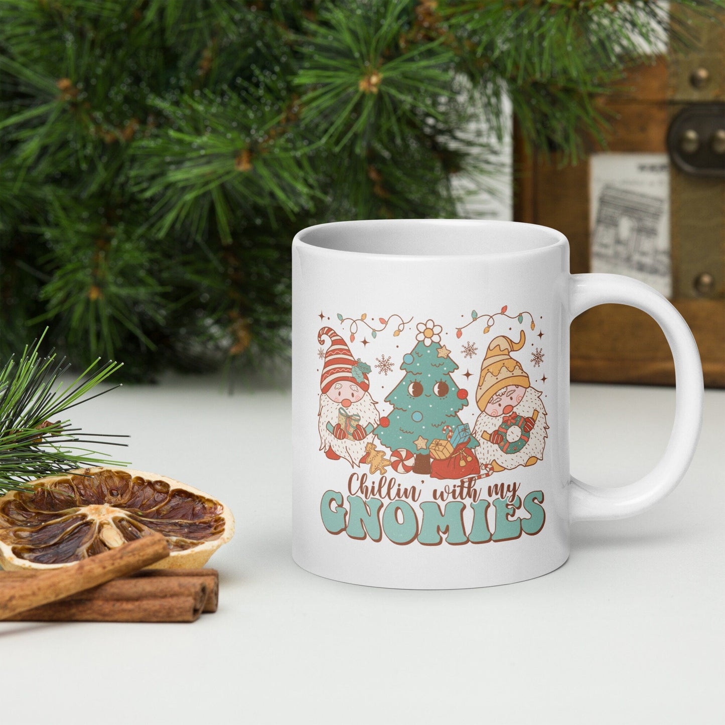 Chilling with Gnomies | Vintage Christmas Coffee Mug | Funny Gnome Christmas Mug | Cute Christmas Season Mug for Kids - Raiden Gate Design