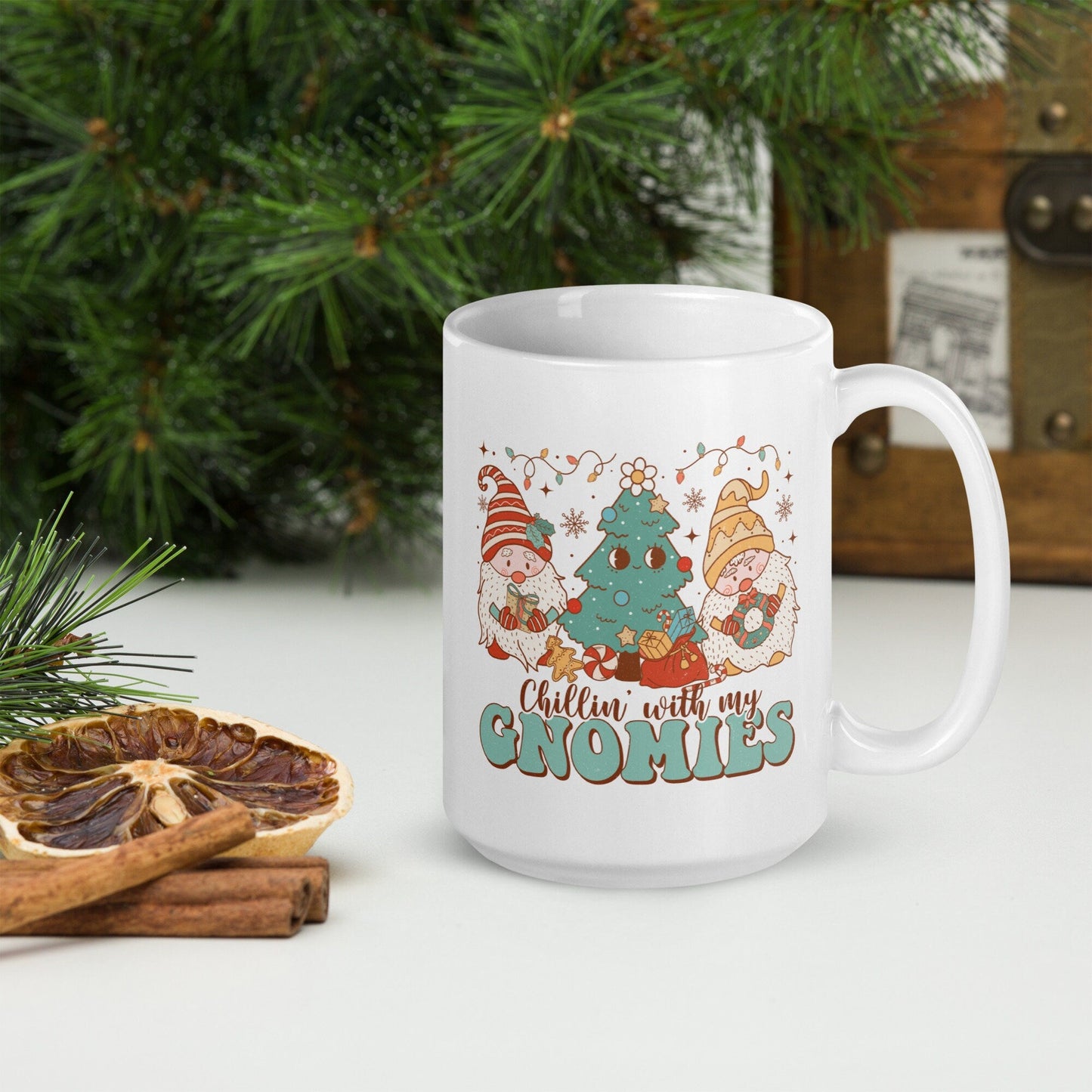 Chilling with Gnomies | Vintage Christmas Coffee Mug | Funny Gnome Christmas Mug | Cute Christmas Season Mug for Kids - Raiden Gate Design