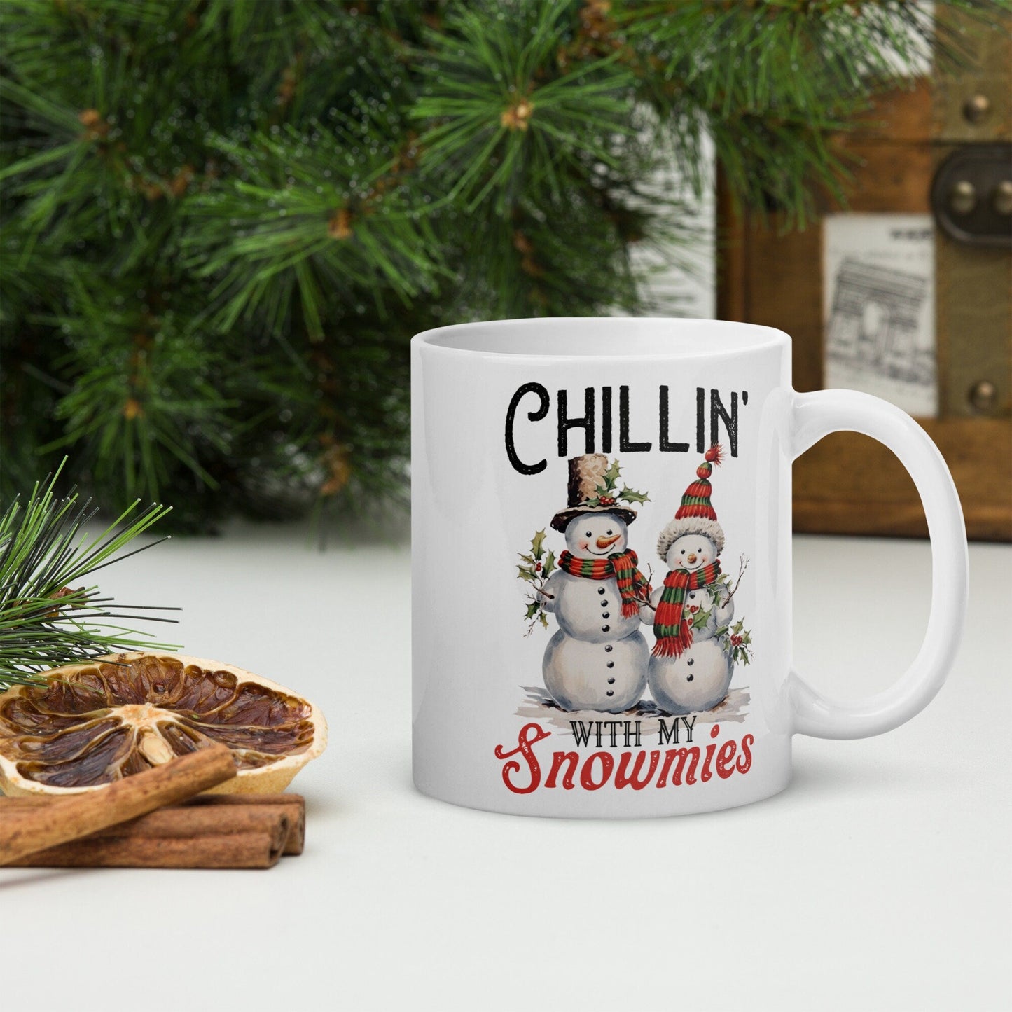 Chilling with Snowmies | Vintage Christmas Coffee Mug | Funny Gnome Christmas Mug | Cute Christmas Season Mug for Kids - Raiden Gate Design