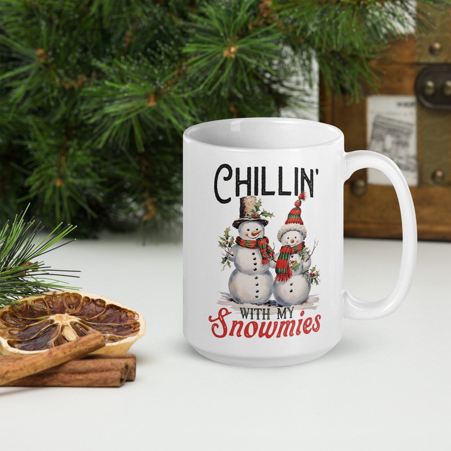 Chilling with Snowmies | Vintage Christmas Coffee Mug | Funny Gnome Christmas Mug | Cute Christmas Season Mug for Kids - Raiden Gate Design