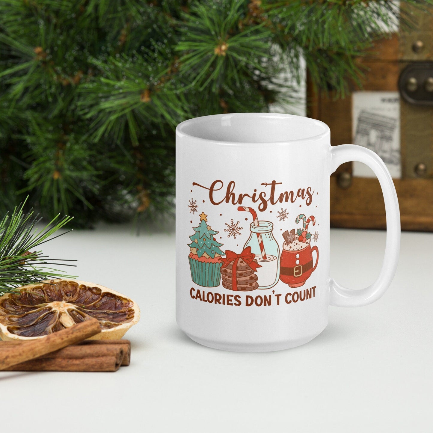 Christmas Calories Don't Count | Vintage Christmas Coffee Mug | Funny Gnome Christmas Mug | Cute Christmas Season Mug for Kids - Raiden Gate Design