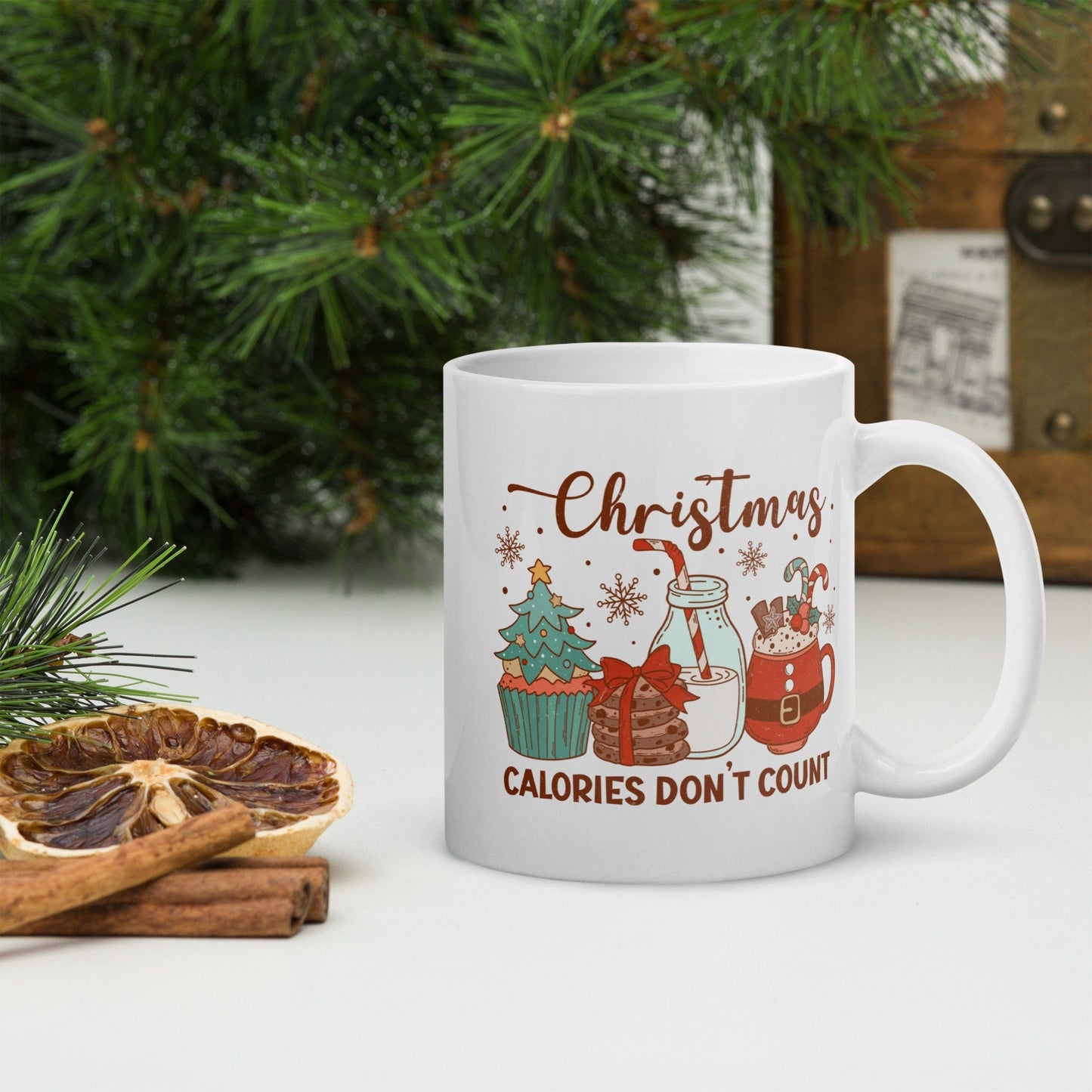 Christmas Calories Don't Count | Vintage Christmas Coffee Mug | Funny Gnome Christmas Mug | Cute Christmas Season Mug for Kids - Raiden Gate Design