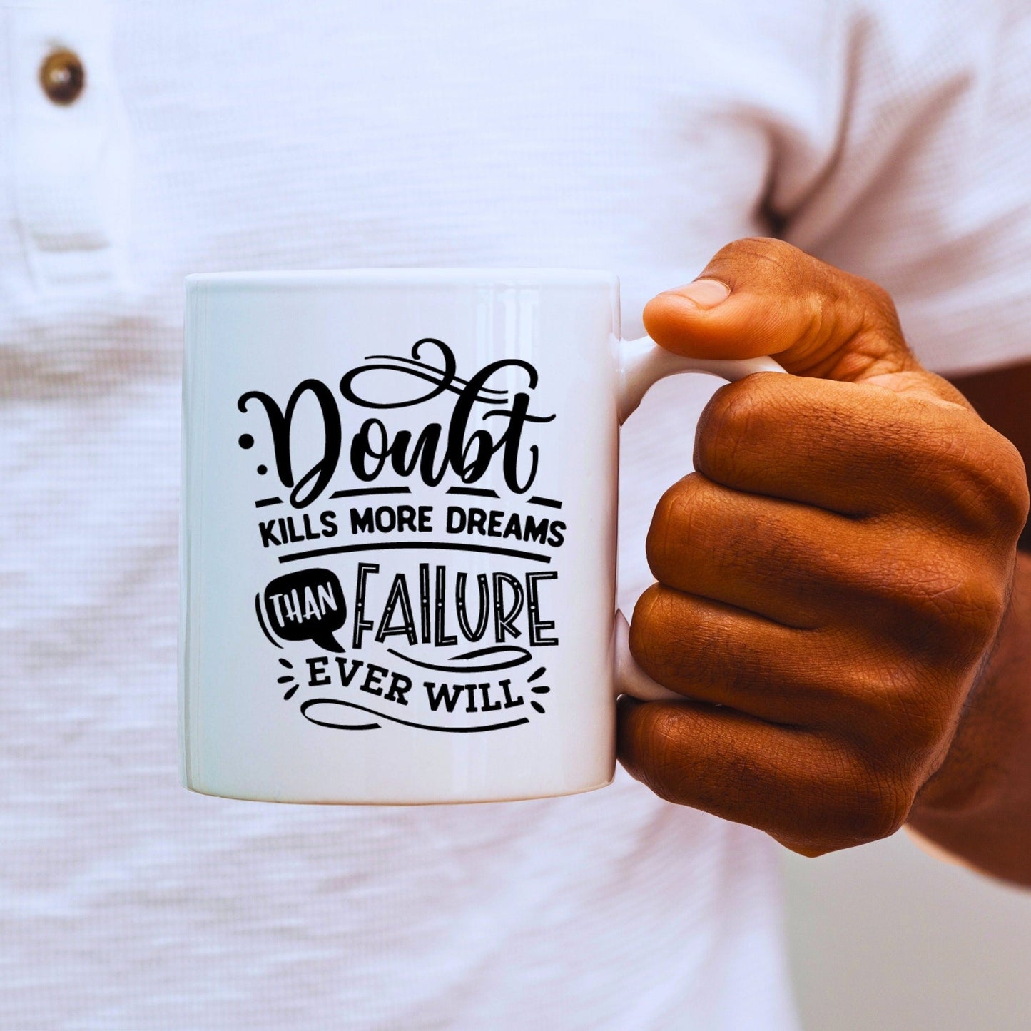 Doubt kills more dreams - Bible Verse Faith Coffee Mug - Christian Religious - Dad Mug with Affirmations - Supportive Baptism Gift - Raiden Gate Design