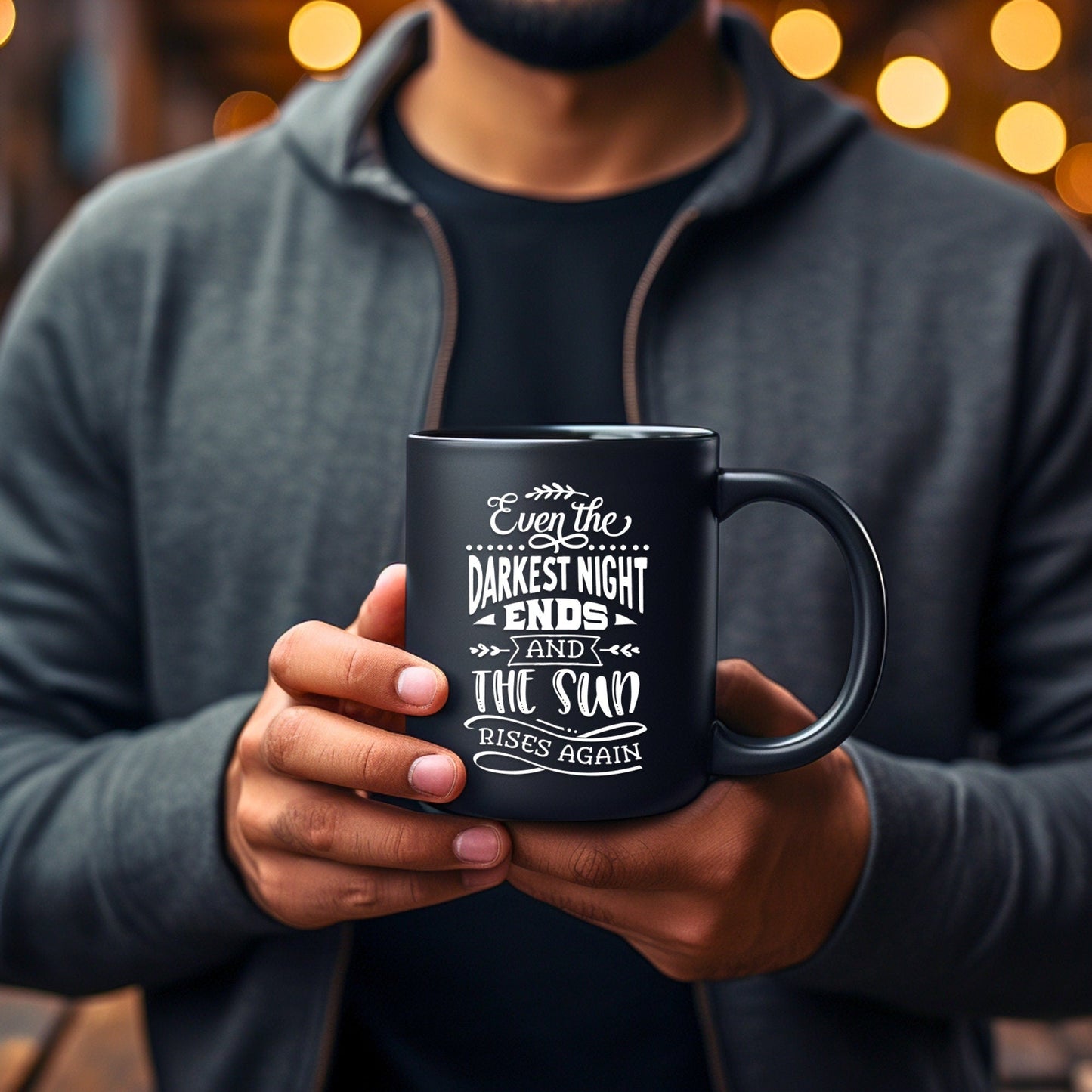 Even the darkest night ends - Bible Verse Faith Coffee Mug - Christian Religious - Dad Mug with Affirmations - Supportive Baptism Gift - Raiden Gate Design