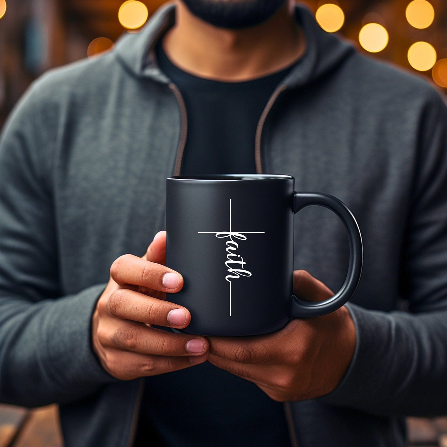 Faith Cross (thin) - Bible Verse Faith Coffee Mug - Christian Religious Gift for Him - Dad Mug with Affirmations - Supportive Baptism Gift - Raiden Gate Design