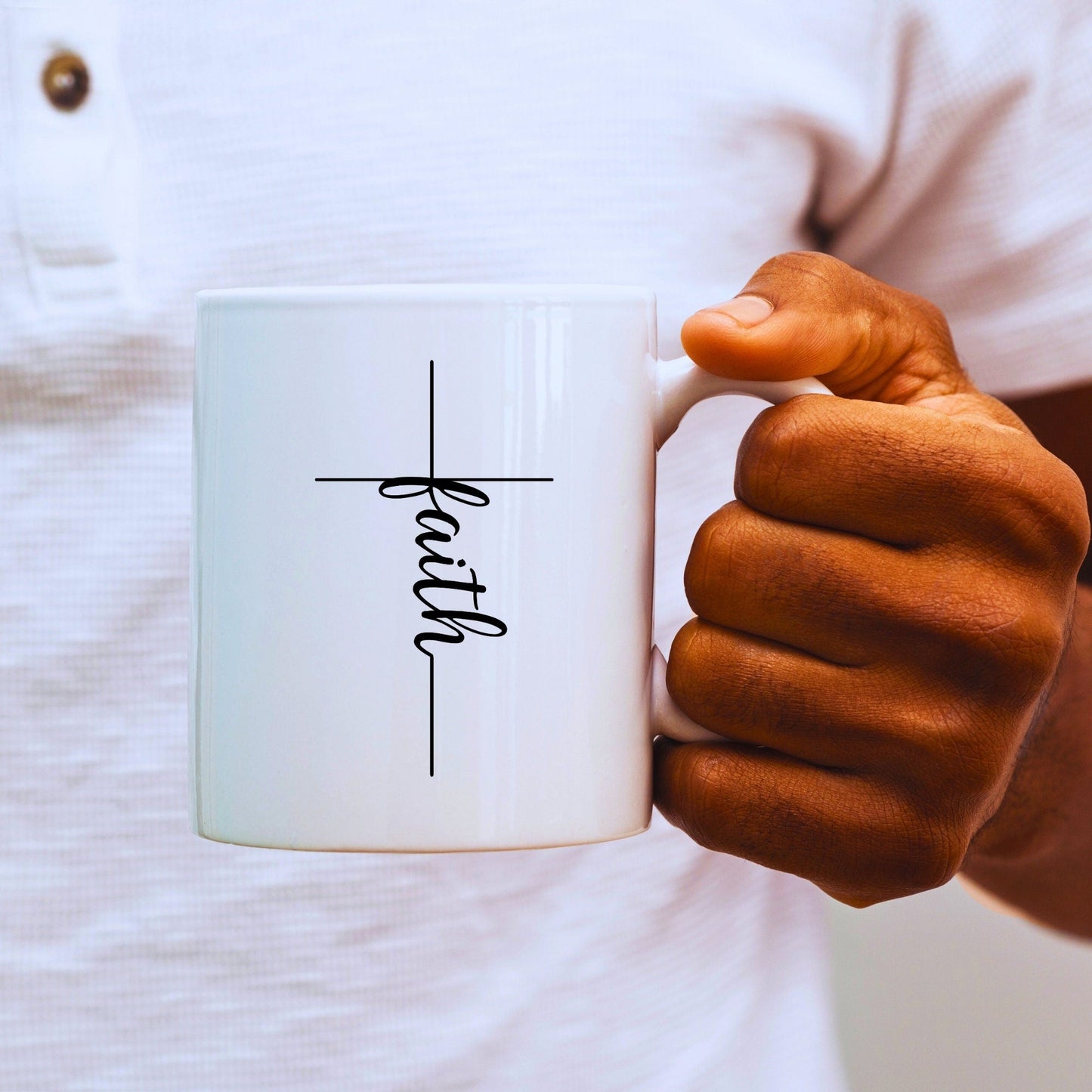 Faith Cross (thin) - Bible Verse Faith Coffee Mug - Christian Religious Gift for Him - Dad Mug with Affirmations - Supportive Baptism Gift - Raiden Gate Design