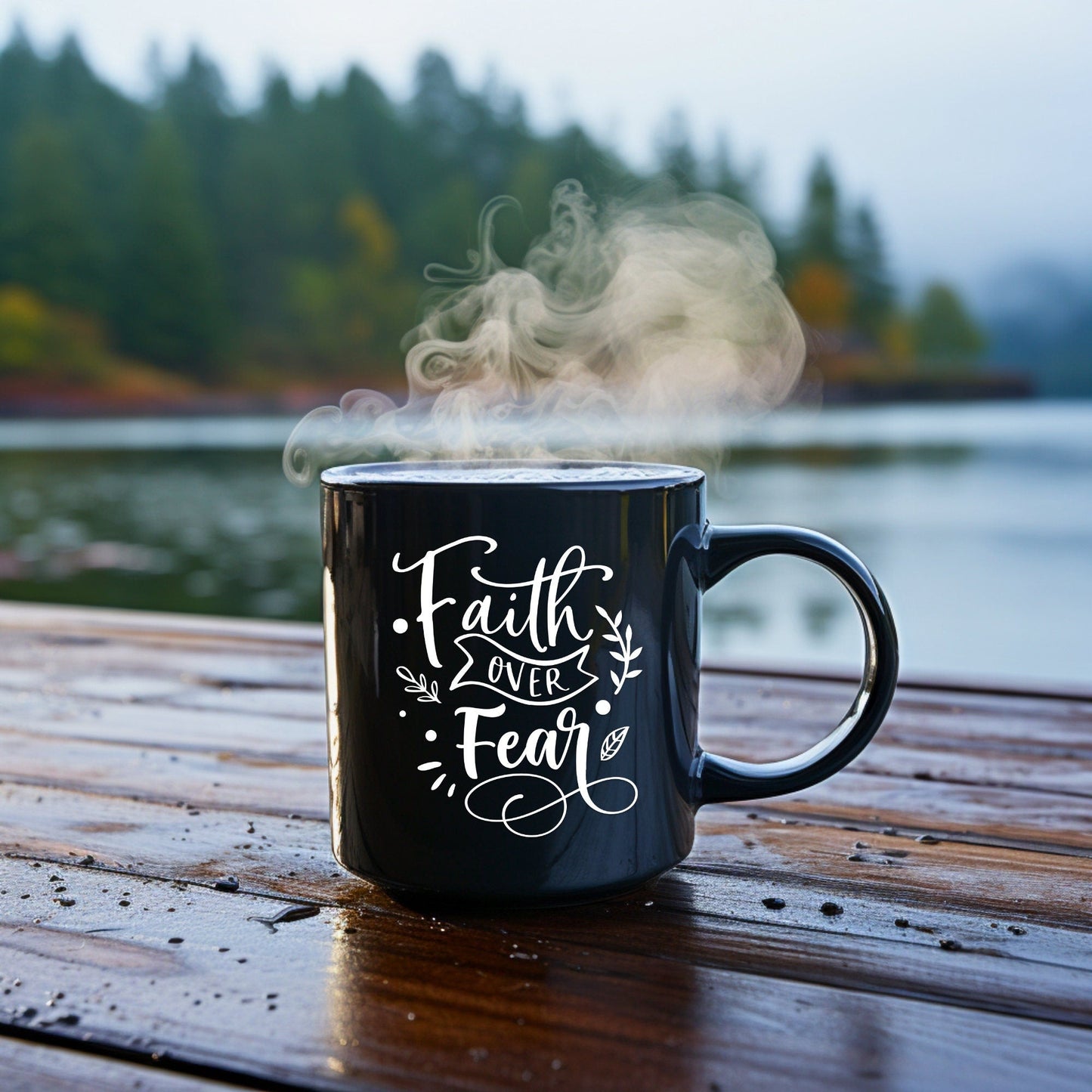 Faith Over Fear - Bible Verse Faith Coffee Mug - Christian Religious Gift for Him - Dad Mug with Affirmations - Supportive Baptism Gift - Raiden Gate Design
