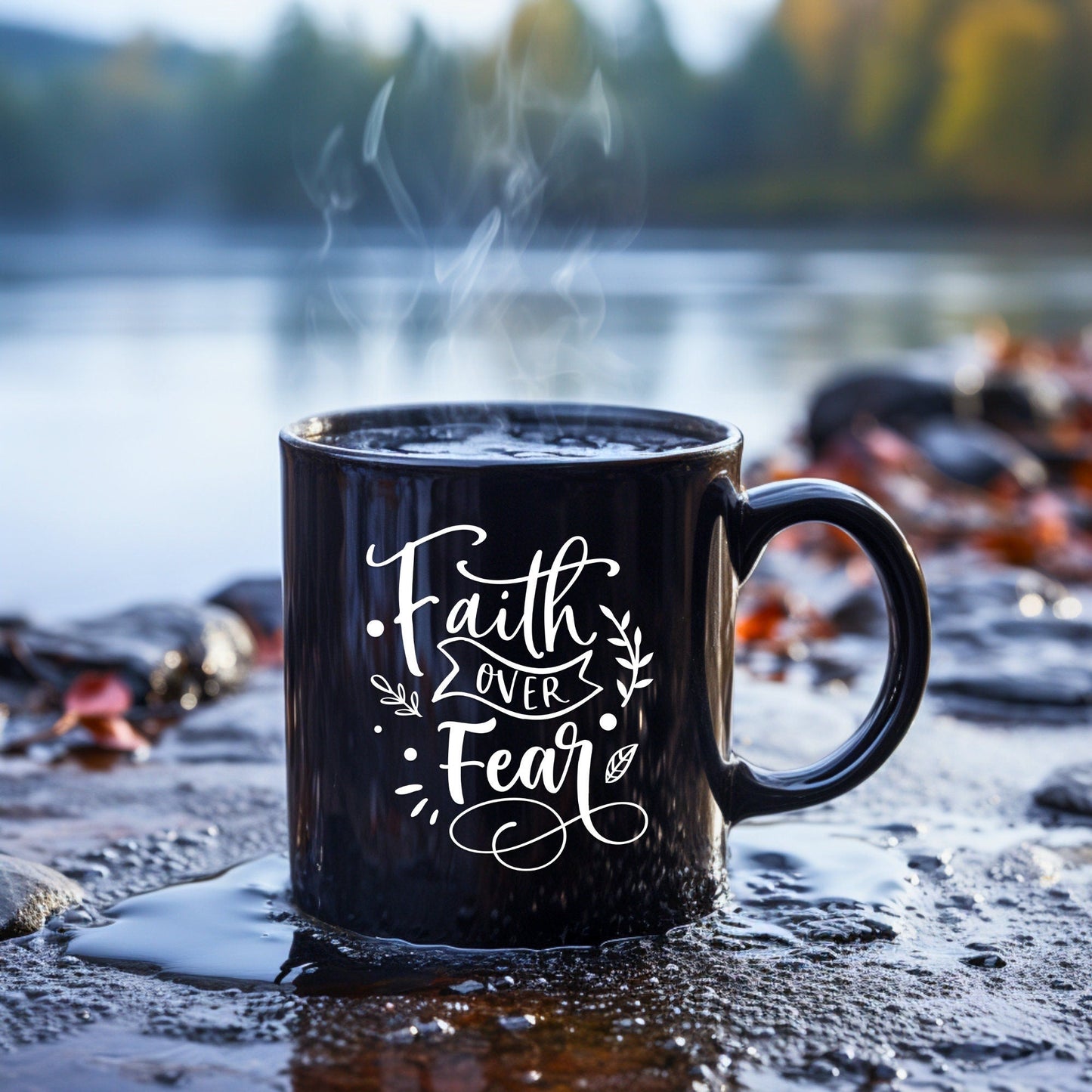 Faith Over Fear - Bible Verse Faith Coffee Mug - Christian Religious Gift for Him - Dad Mug with Affirmations - Supportive Baptism Gift - Raiden Gate Design
