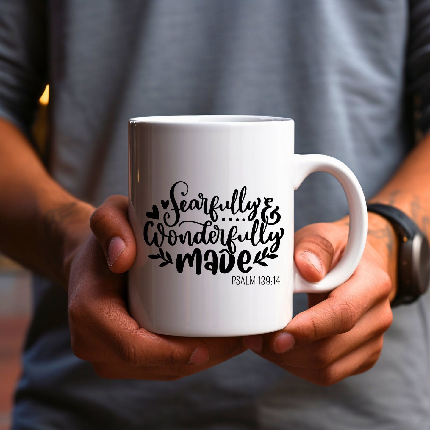 Fearfully and Wonderfully Made - Bible Verse Faith Coffee Mug - Christian Religious - Dad Mug with Affirmations - Supportive Baptism Gift - Raiden Gate Design