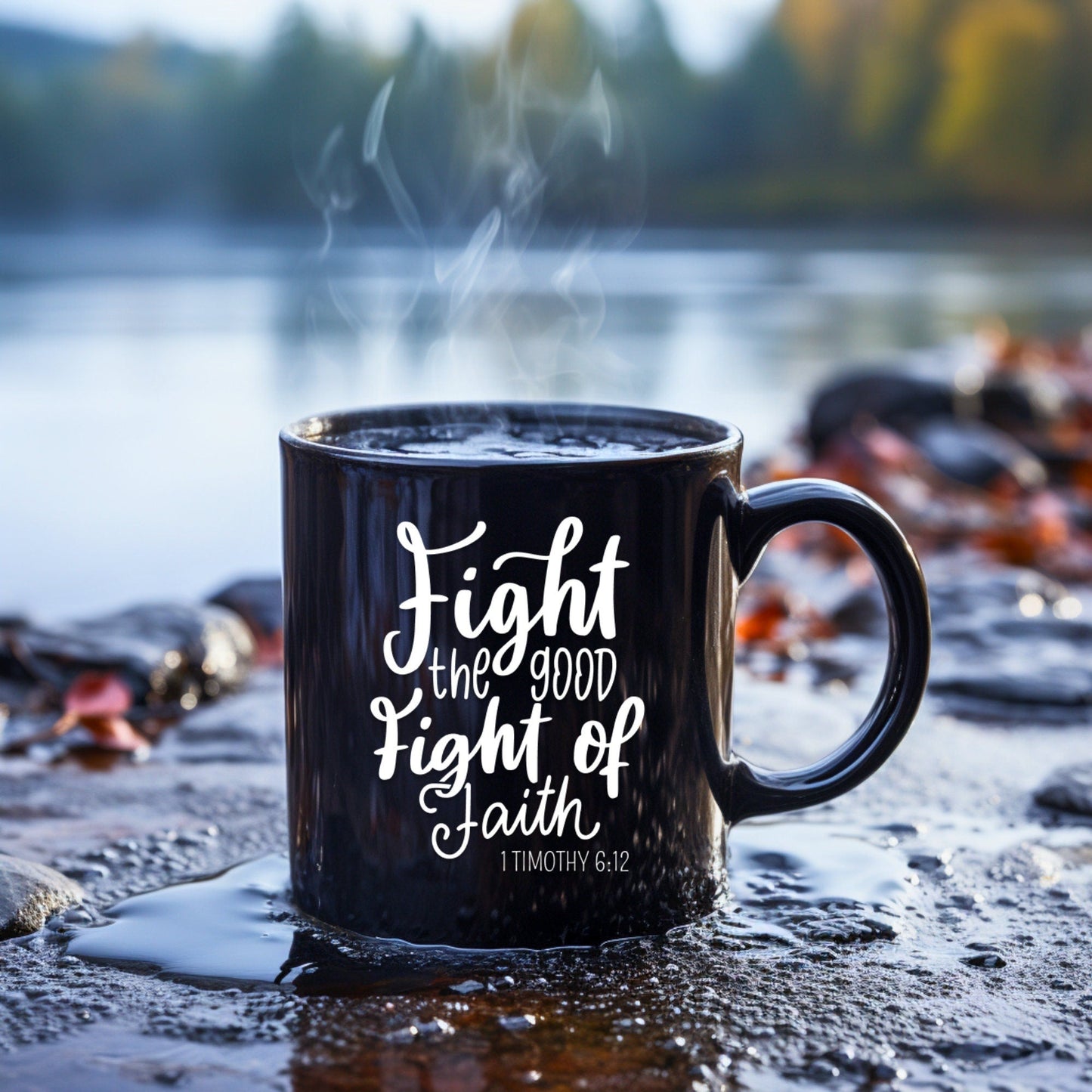 Fight the Good Fight of Faith - Bible Verse Faith Coffee Mug - Christian Religious - Dad Mug with Affirmations - Supportive Baptism Gift - Raiden Gate Design