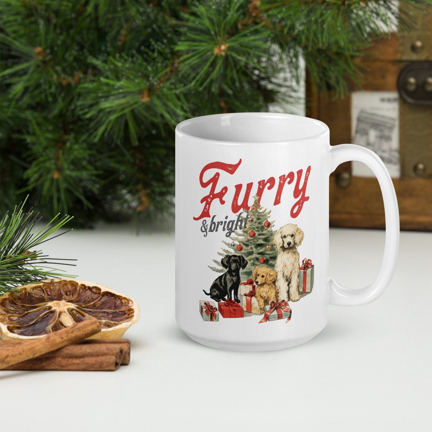 Furry and Bright Vintage Christmas Coffee Mug | Funny Gnome Christmas Mug | Cute Christmas Season Mug for Kids - Raiden Gate Design