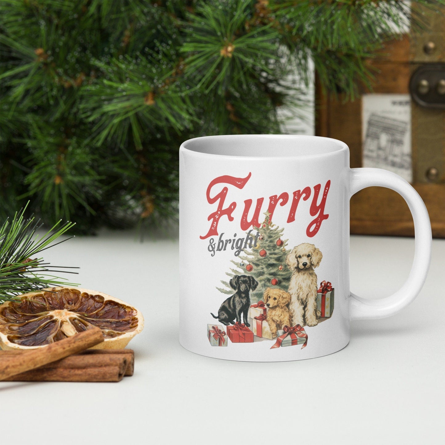 Furry and Bright Vintage Christmas Coffee Mug | Funny Gnome Christmas Mug | Cute Christmas Season Mug for Kids - Raiden Gate Design