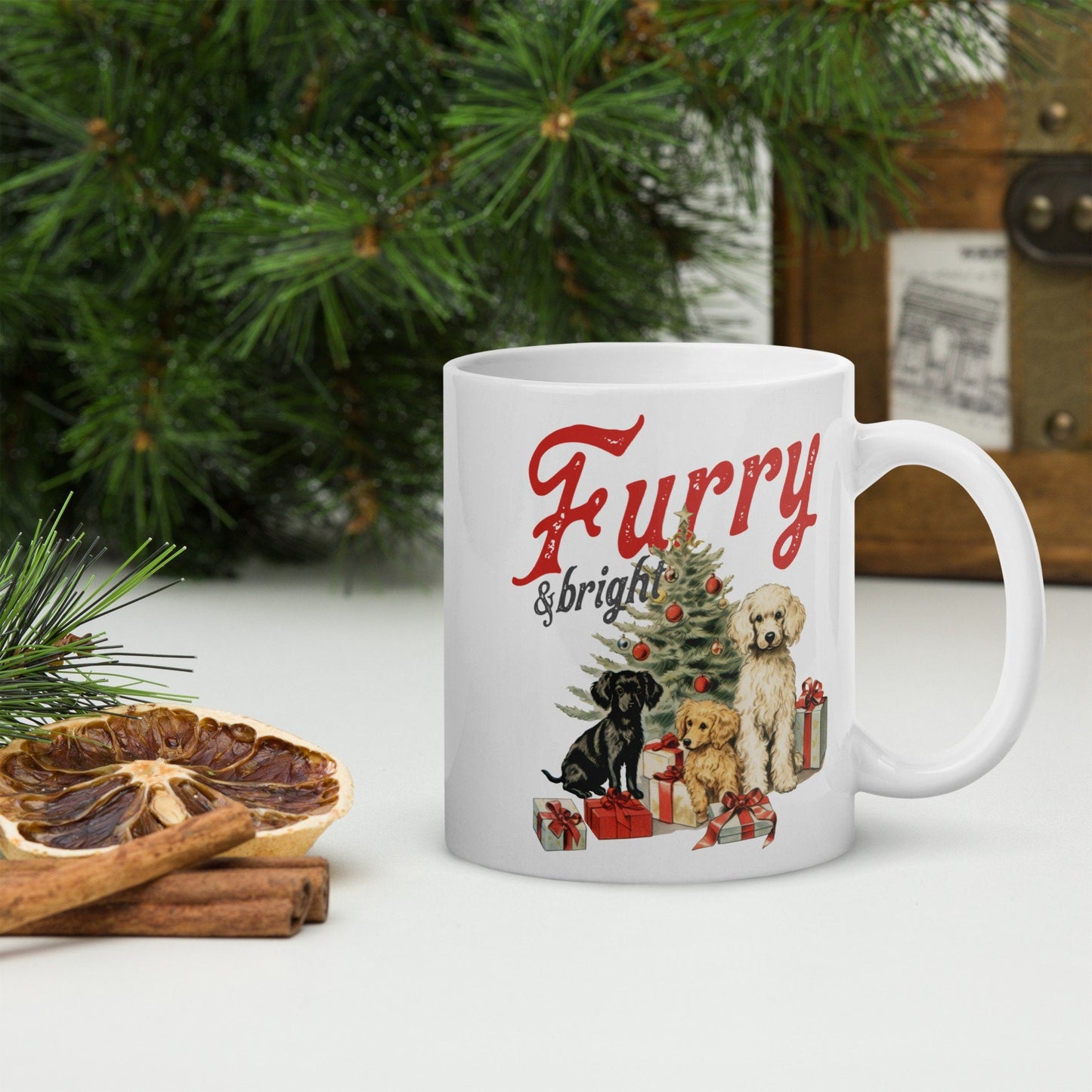 Furry and Bright Vintage Christmas Coffee Mug | Funny Gnome Christmas Mug | Cute Christmas Season Mug for Kids - Raiden Gate Design