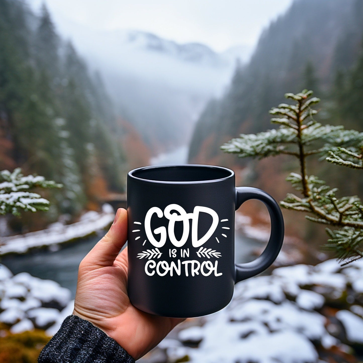 God is in Control Mug - Bible Verse Faith Mug - Christian Religious Gift for Him - Dad Mug with Affirmations - Supportive Baptism Gift - Raiden Gate Design