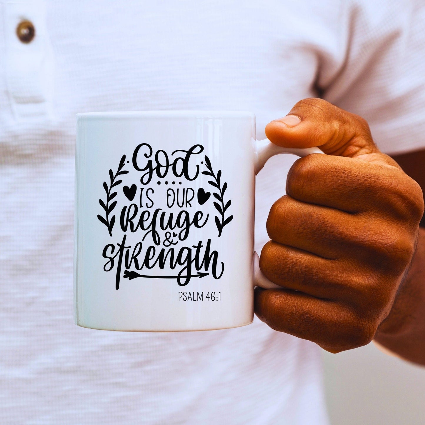 God is our refuge and strength - Bible Verse Faith Coffee Mug - Christian Religious - Dad Mug with Affirmations - Supportive Baptism Gift - Raiden Gate Design