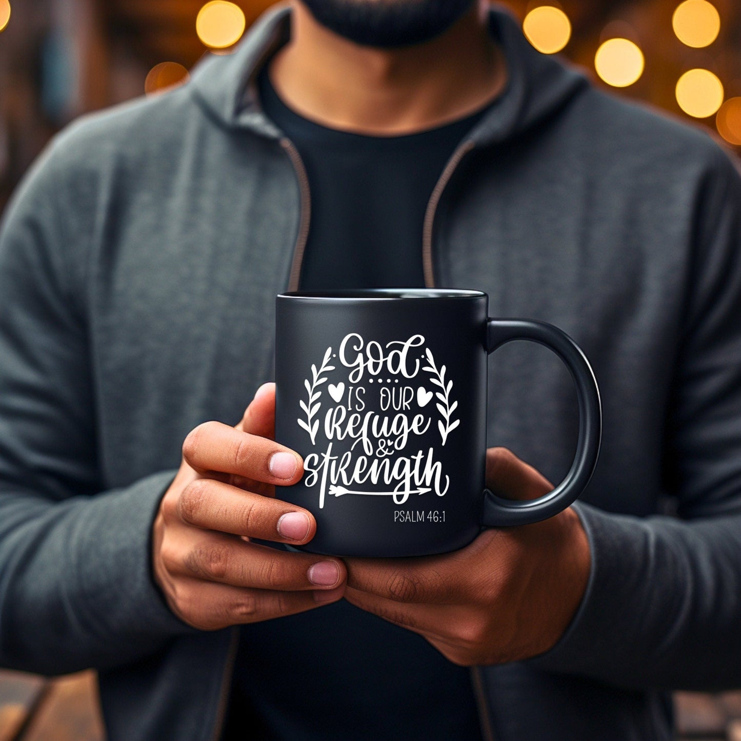 God is our refuge and strength - Bible Verse Faith Coffee Mug - Christian Religious - Dad Mug with Affirmations - Supportive Baptism Gift - Raiden Gate Design