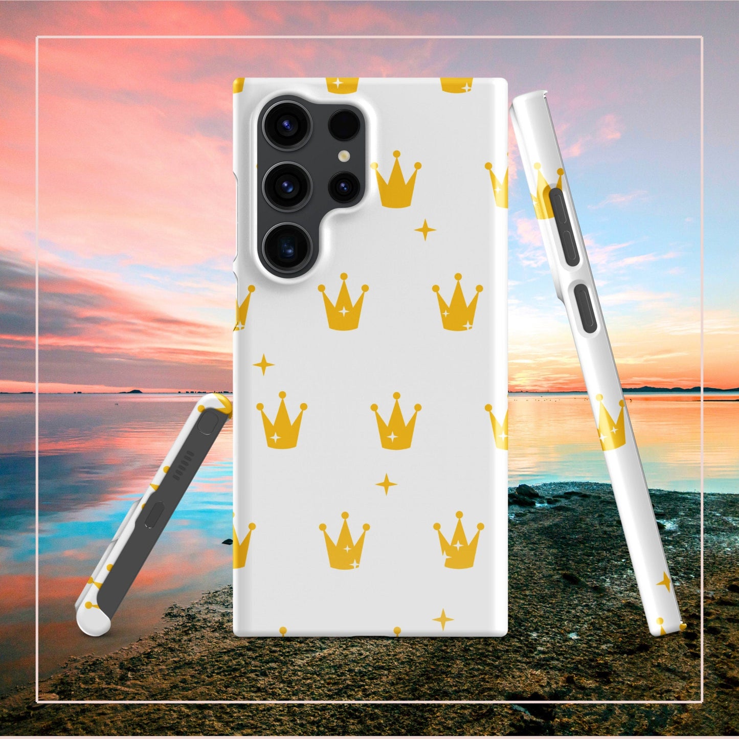 Golden Crown Samsung Galaxy S24 Ultra Case - White Luxury King Queen Royalty Gold - Raiden Gate Design