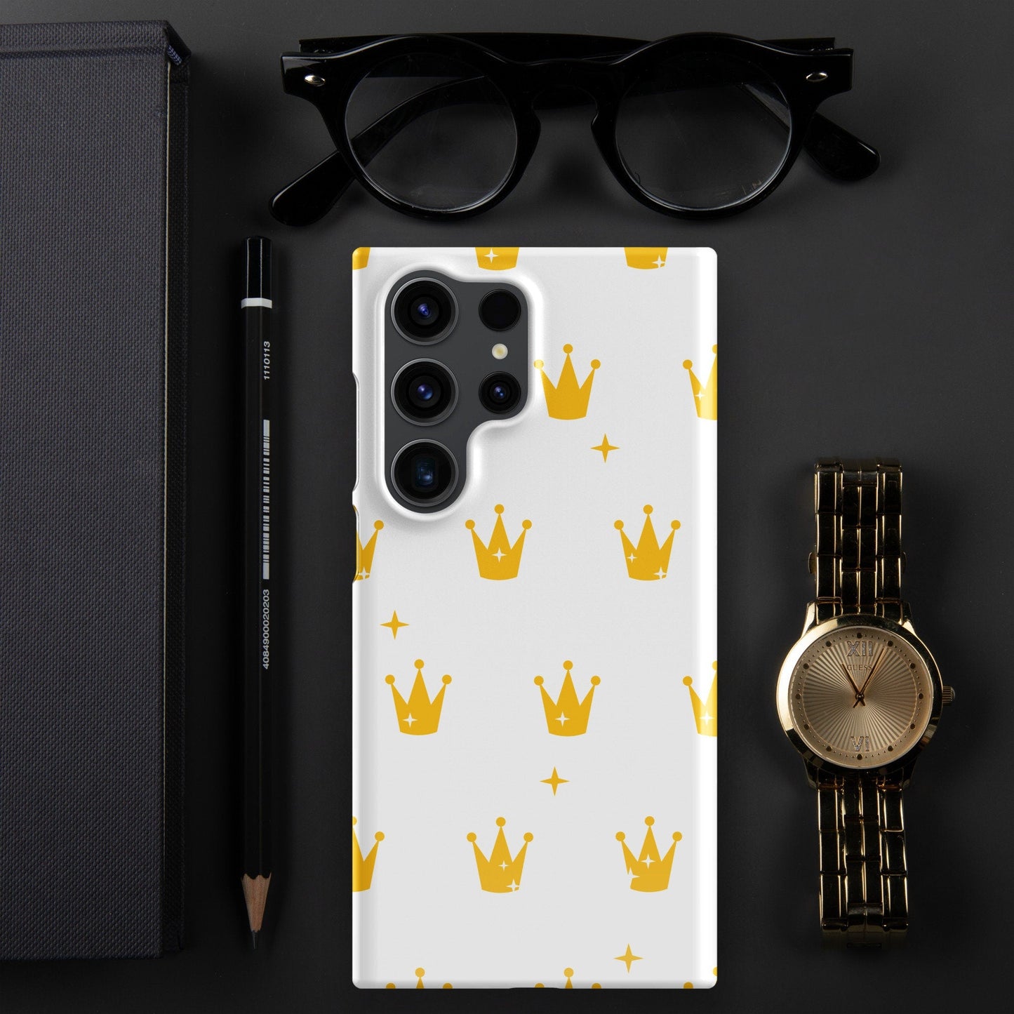 Golden Crown Samsung Galaxy S24 Ultra Case - White Luxury King Queen Royalty Gold - Raiden Gate Design