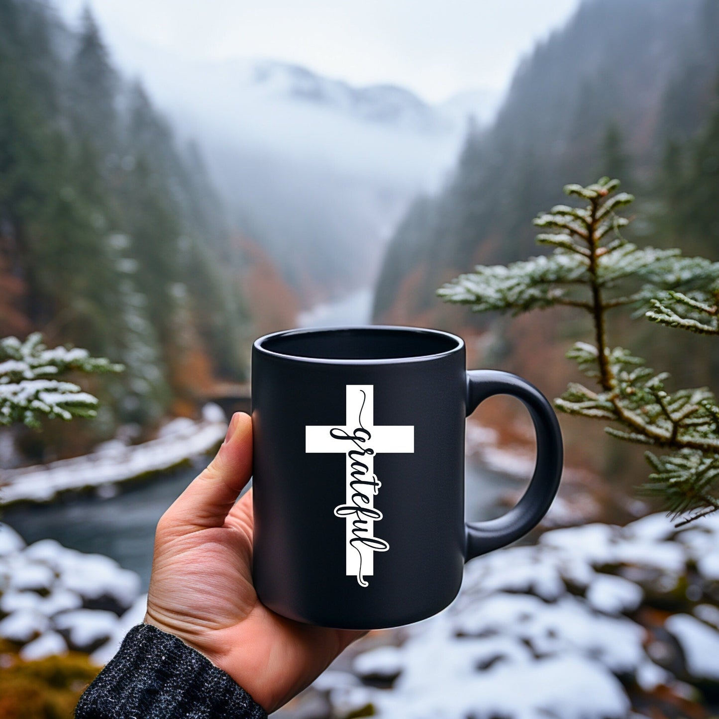 Grateful Cross (solid) - Bible Verse Faith Mug - Christian Religious Gift for Him - Dad Mug with Affirmations - Supportive Baptism Gift - Raiden Gate Design