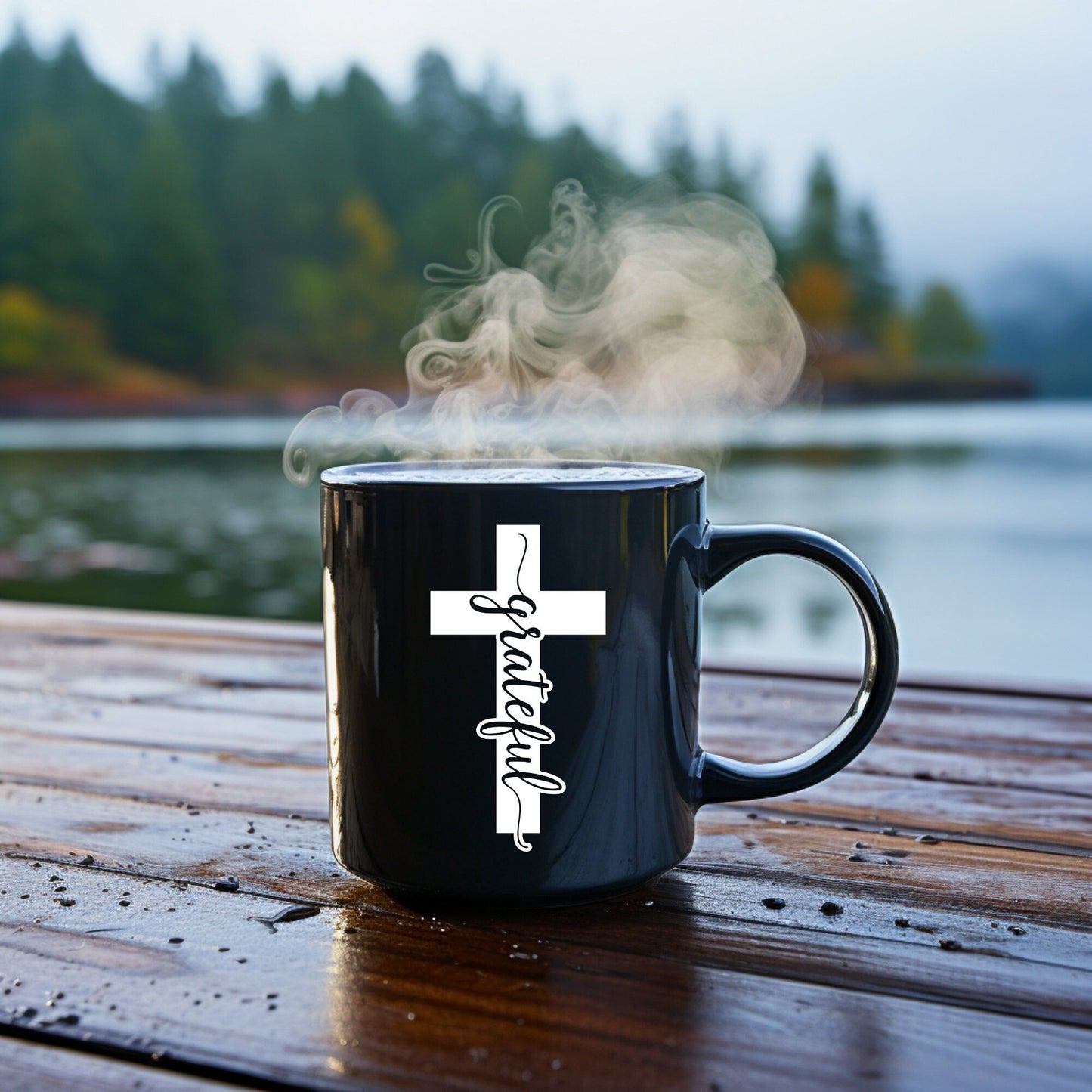Grateful Cross (solid) - Bible Verse Faith Mug - Christian Religious Gift for Him - Dad Mug with Affirmations - Supportive Baptism Gift - Raiden Gate Design