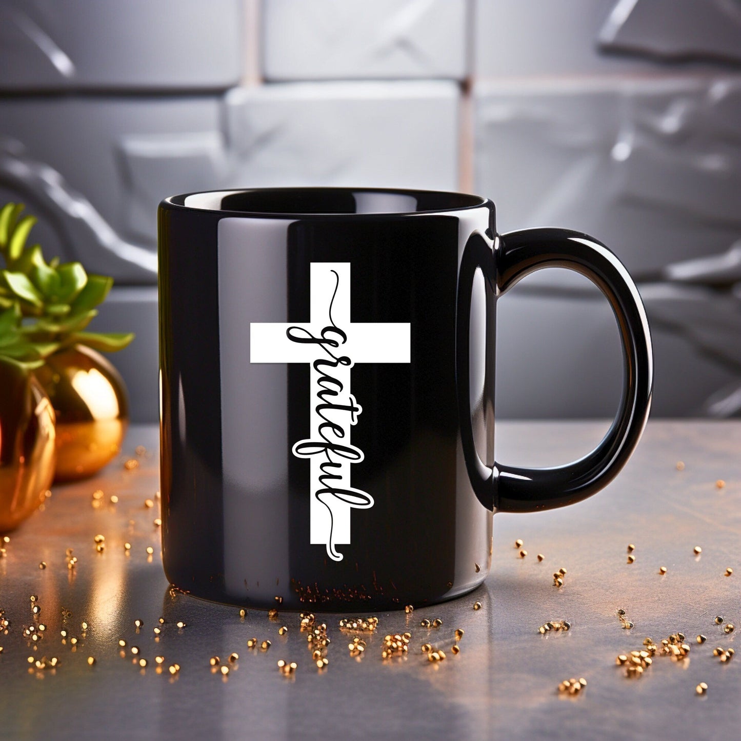 Grateful Cross (solid) - Bible Verse Faith Mug - Christian Religious Gift for Him - Dad Mug with Affirmations - Supportive Baptism Gift - Raiden Gate Design