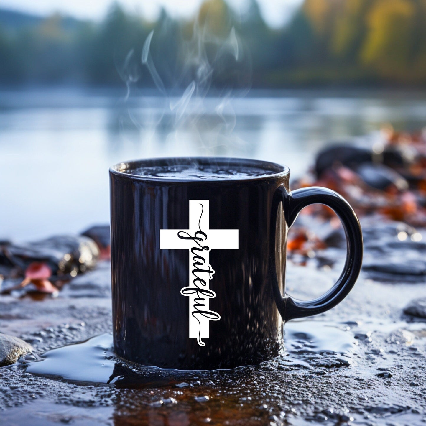 Grateful Cross (solid) - Bible Verse Faith Mug - Christian Religious Gift for Him - Dad Mug with Affirmations - Supportive Baptism Gift - Raiden Gate Design