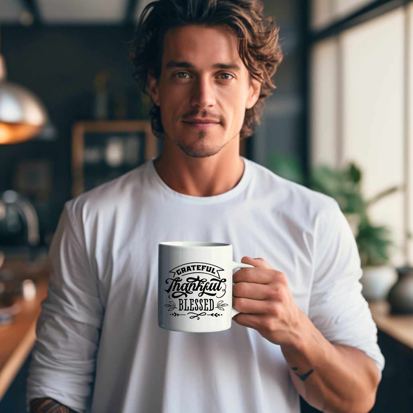 Grateful Thankful Blessed - Bible Verse Faith Mug - Christian Religious Gift for Him - Dad Mug with Affirmations - Supportive Baptism Gift - Raiden Gate Design