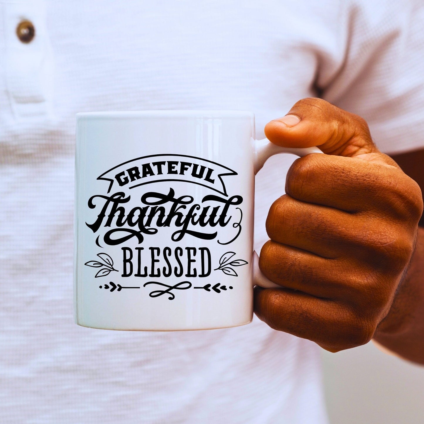 Grateful Thankful Blessed - Bible Verse Faith Mug - Christian Religious Gift for Him - Dad Mug with Affirmations - Supportive Baptism Gift - Raiden Gate Design