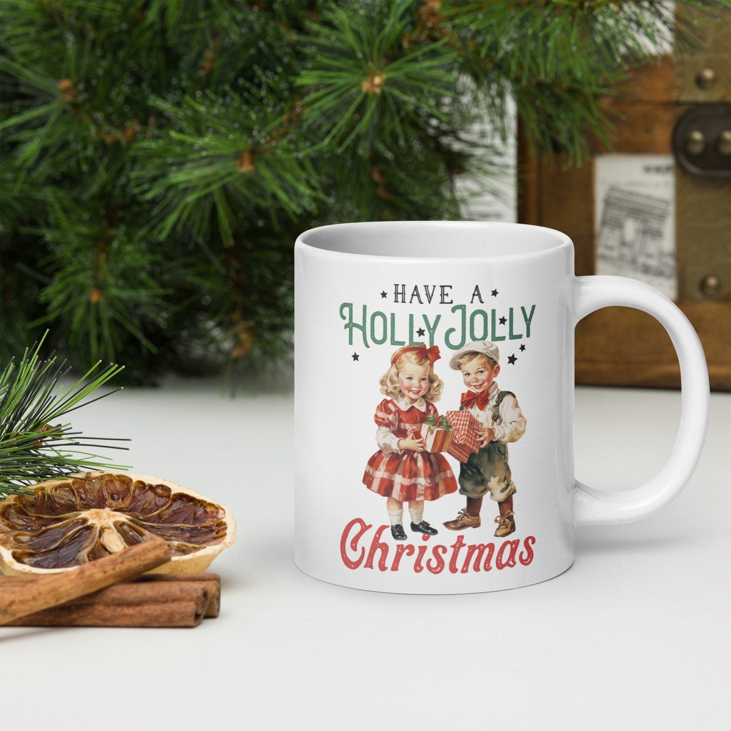 Holly Jolly Vintage Christmas Coffee Mug | Funny Gnome Christmas Mug | Cute Christmas Season Mug for Kids - Raiden Gate Design