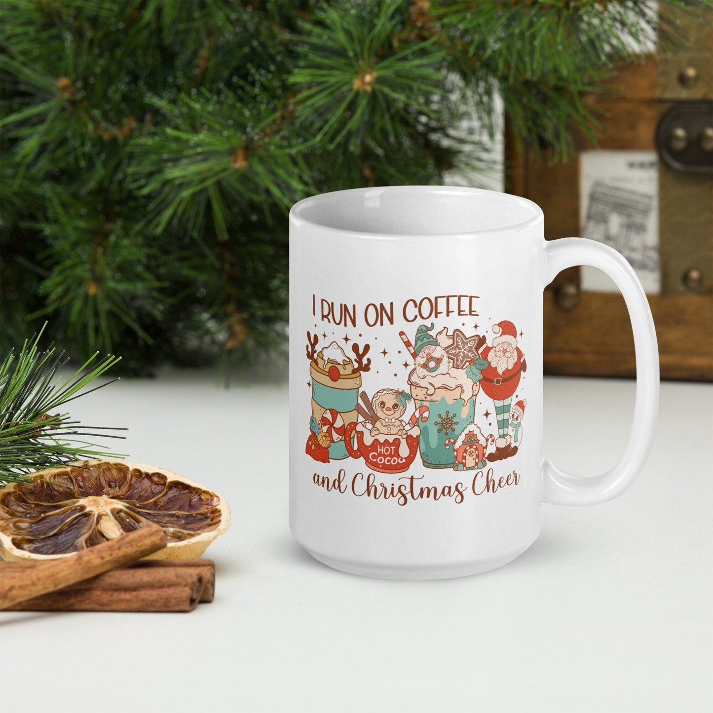 I Run on Coffeee Vintage Christmas Coffe Mug | Funny Gnome Christmas Mug | Cute Christmas Season Mug for Kids - Raiden Gate Design