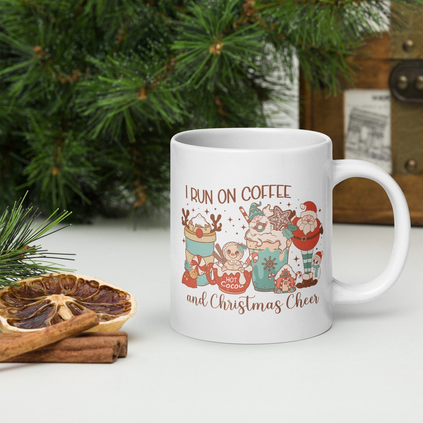 I Run on Coffeee Vintage Christmas Coffe Mug | Funny Gnome Christmas Mug | Cute Christmas Season Mug for Kids - Raiden Gate Design