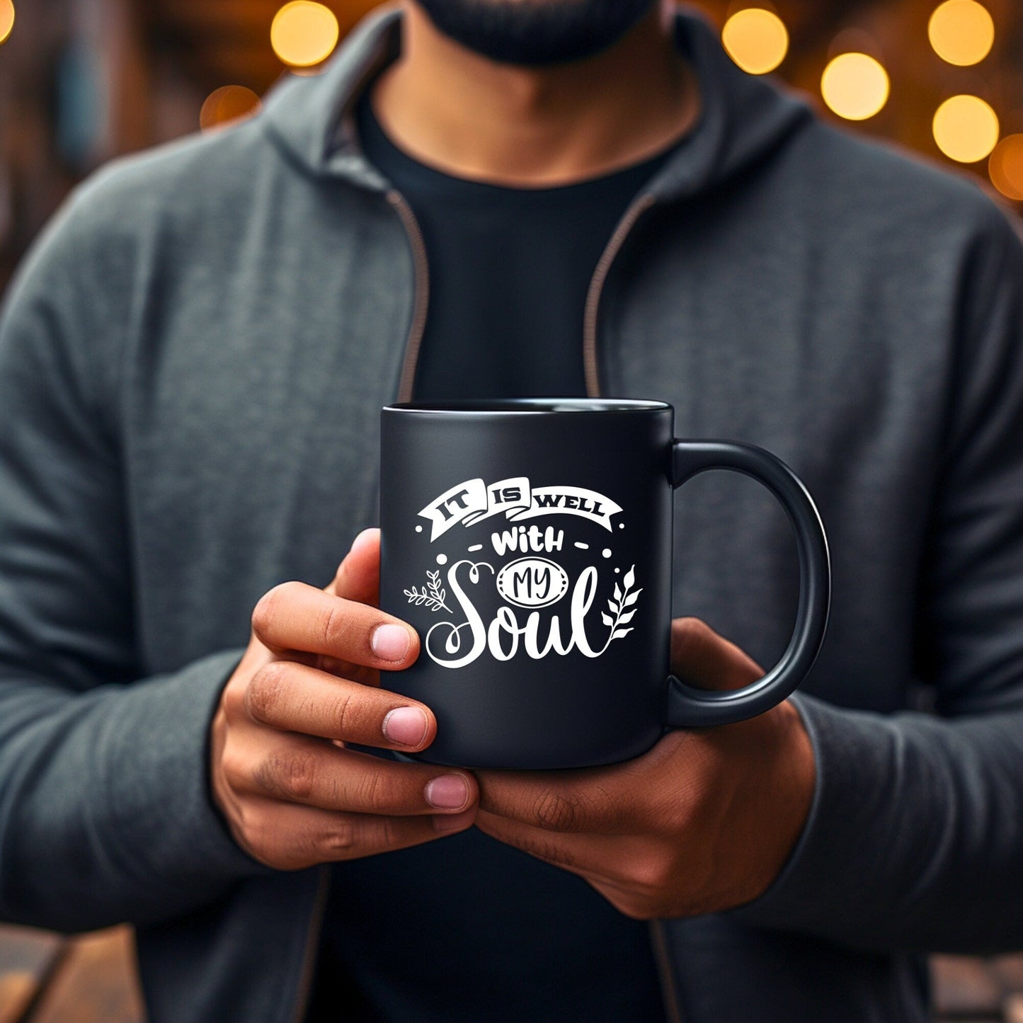 It Is Well With My Soul - Bible Verse Faith Mug - Christian Religious Gift for Him - Dad Mug with Affirmations - Supportive Baptism Gift - Raiden Gate Design