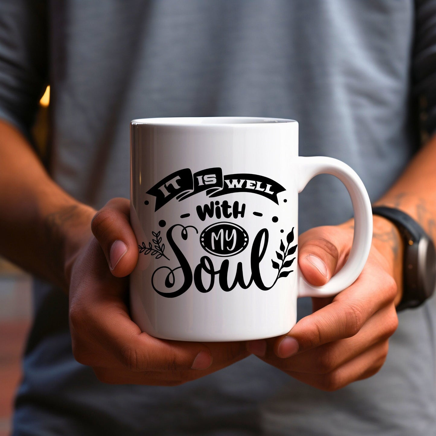 It Is Well With My Soul - Bible Verse Faith Mug - Christian Religious Gift for Him - Dad Mug with Affirmations - Supportive Baptism Gift - Raiden Gate Design