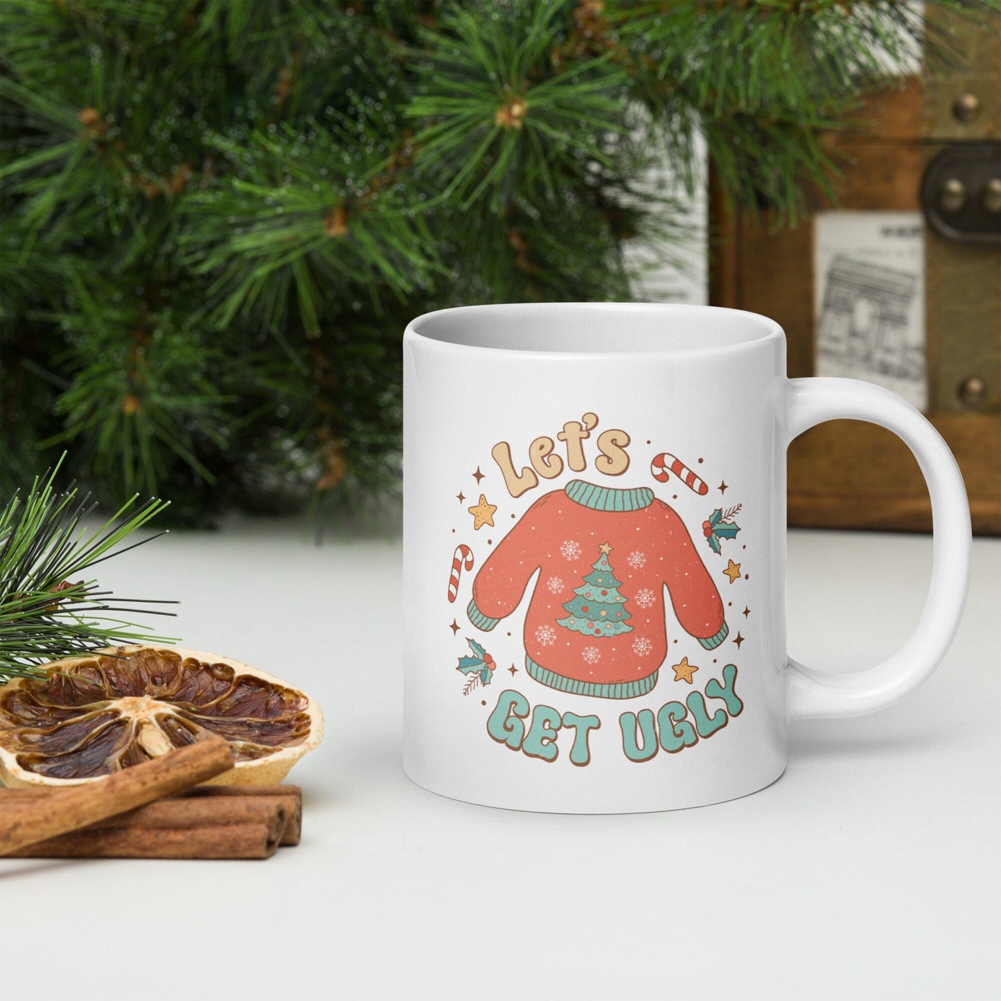 Let's Get Ugly Vintage Christmas Coffee Mug | Funny Gnome Christmas Mug | Cute Christmas Season Mug for Kids - Raiden Gate Design