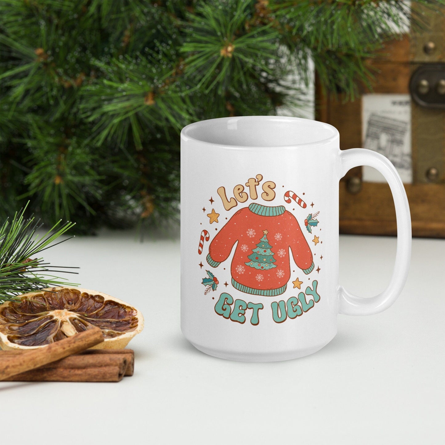 Let's Get Ugly Vintage Christmas Coffee Mug | Funny Gnome Christmas Mug | Cute Christmas Season Mug for Kids - Raiden Gate Design