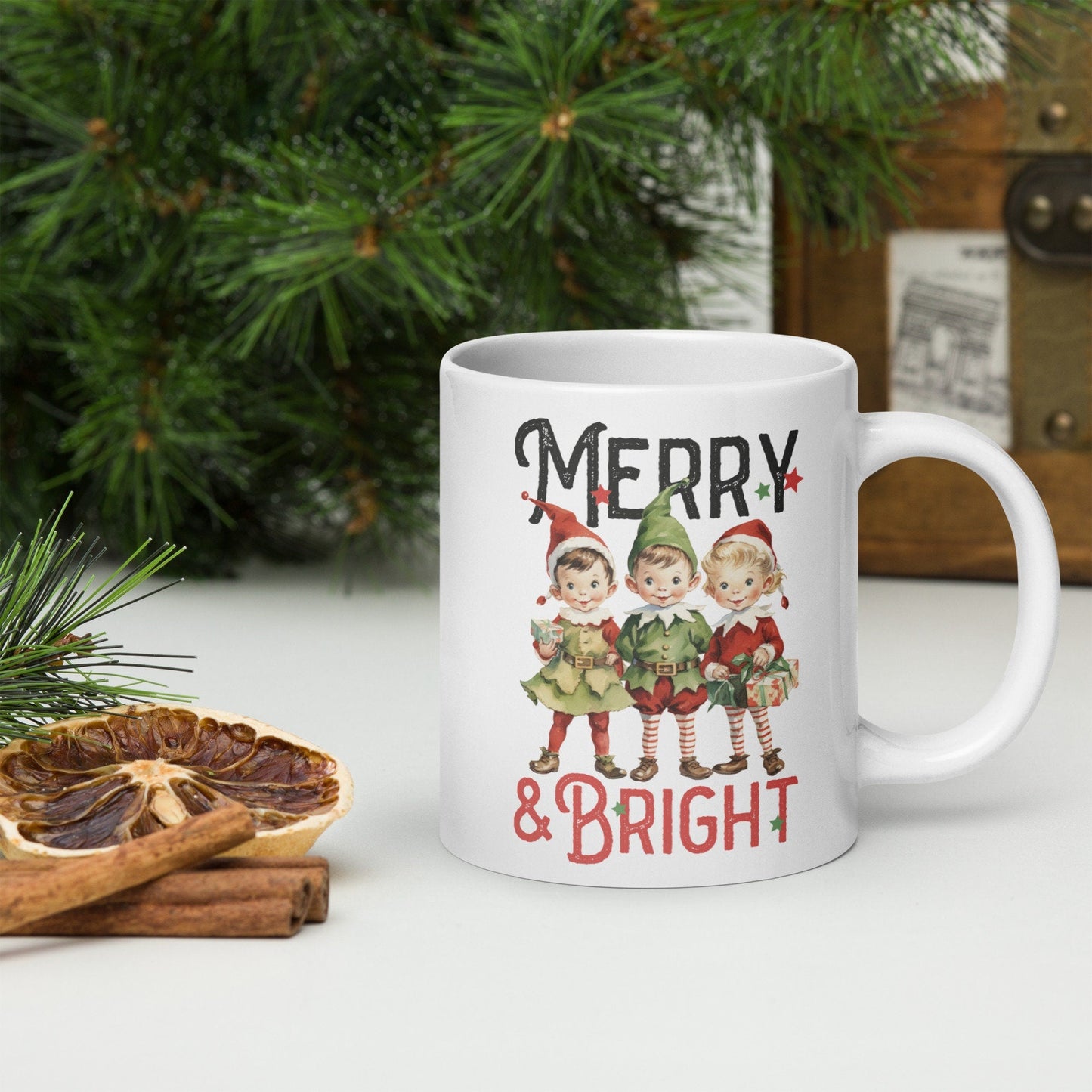 Merry and Bright Christmas Vintage Christmas Coffee Mug | Funny Gnome Christmas Mug | Cute Christmas Season Mug for Kids - Raiden Gate Design