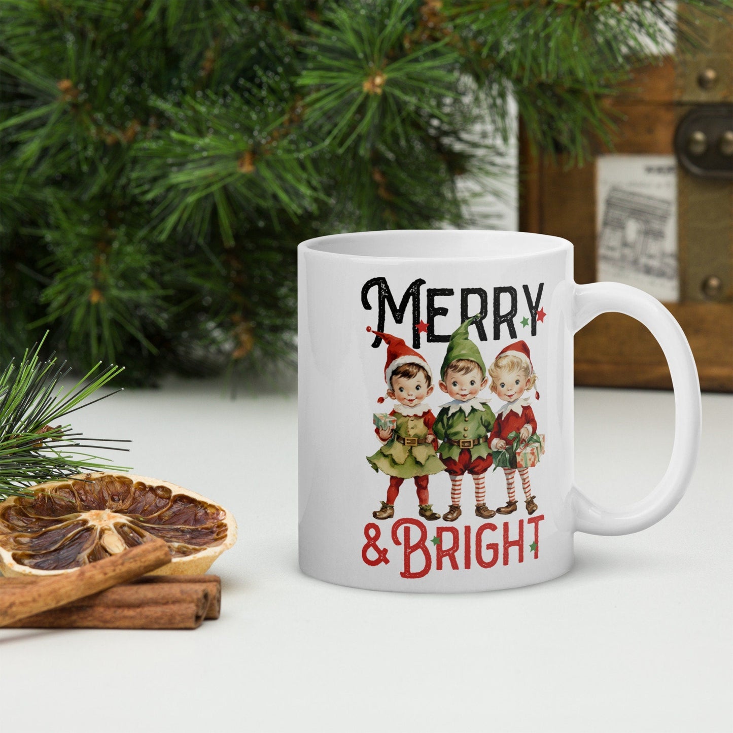 Merry and Bright Christmas Vintage Christmas Coffee Mug | Funny Gnome Christmas Mug | Cute Christmas Season Mug for Kids - Raiden Gate Design
