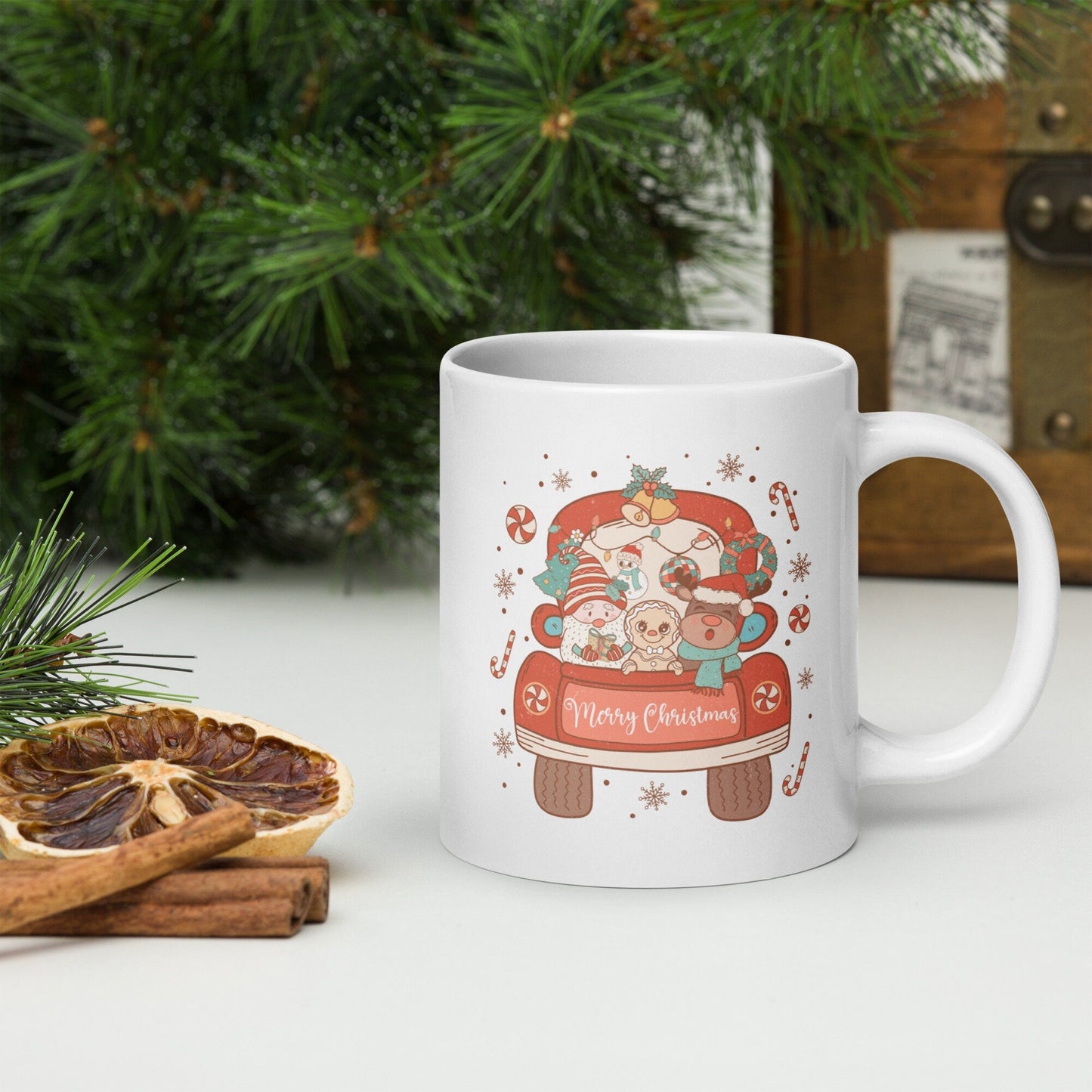 Merry Christmas Car Vintage Christmas Coffee Mug | Funny Gnome Christmas Mug | Cute Christmas Season Mug for Kids - Raiden Gate Design