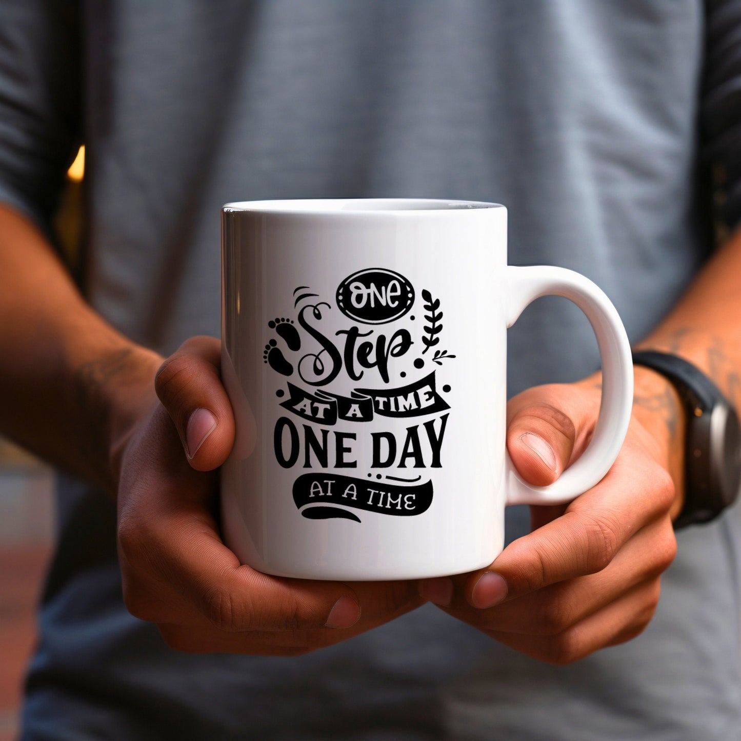One Step at a Time - Bible Verse Faith Coffee Mug - Christian Religious Gift for Him - Dad Mug with Affirmations - Supportive Baptism Gift - Raiden Gate Design