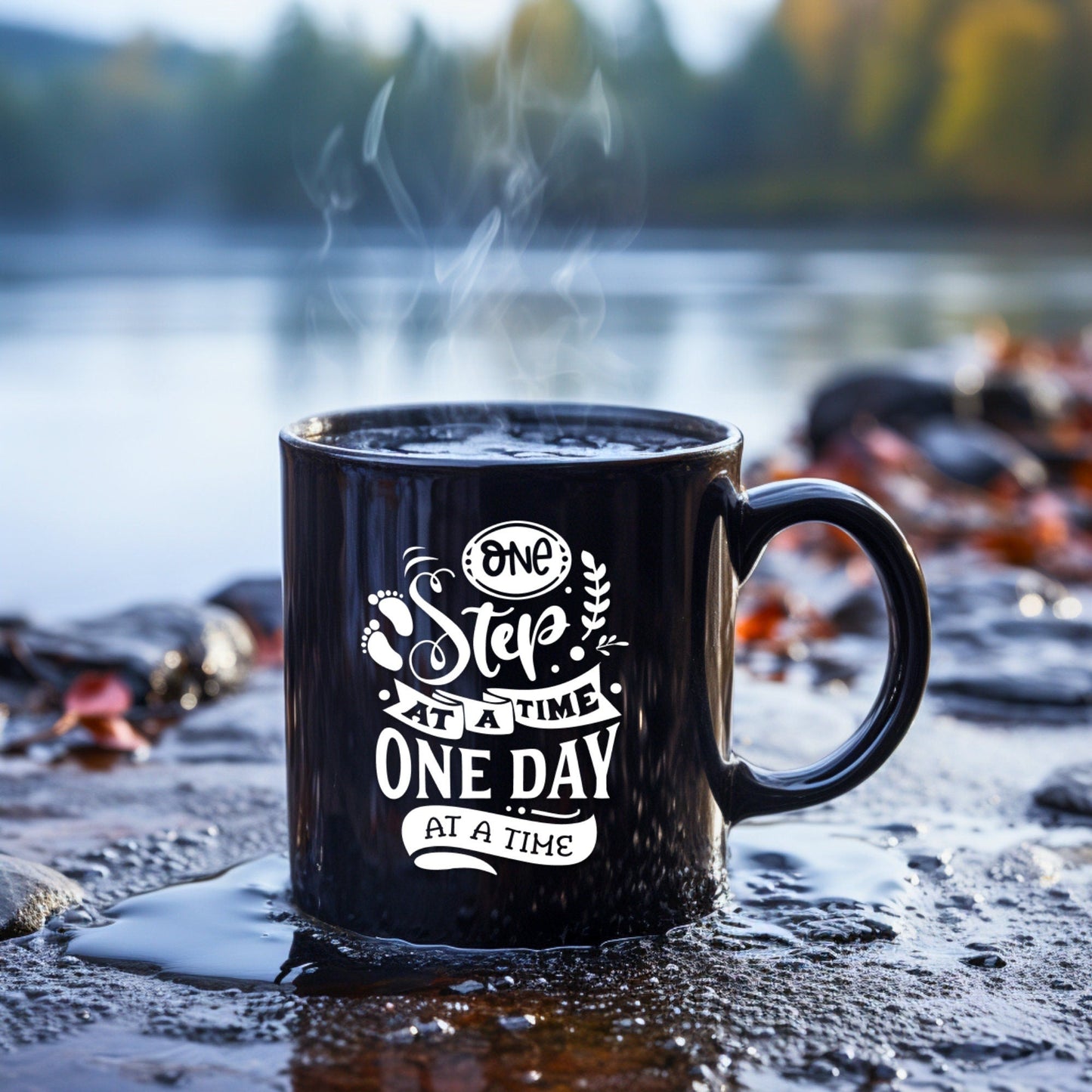 One Step at a Time - Bible Verse Faith Coffee Mug - Christian Religious Gift for Him - Dad Mug with Affirmations - Supportive Baptism Gift - Raiden Gate Design