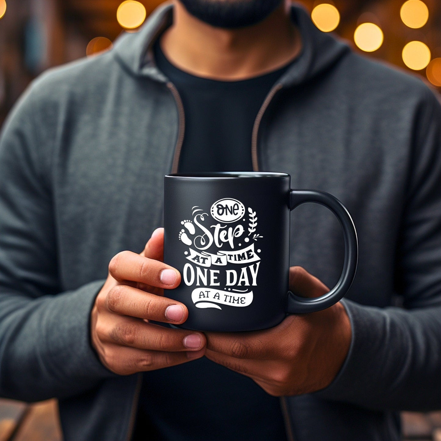 One Step at a Time - Bible Verse Faith Coffee Mug - Christian Religious Gift for Him - Dad Mug with Affirmations - Supportive Baptism Gift - Raiden Gate Design
