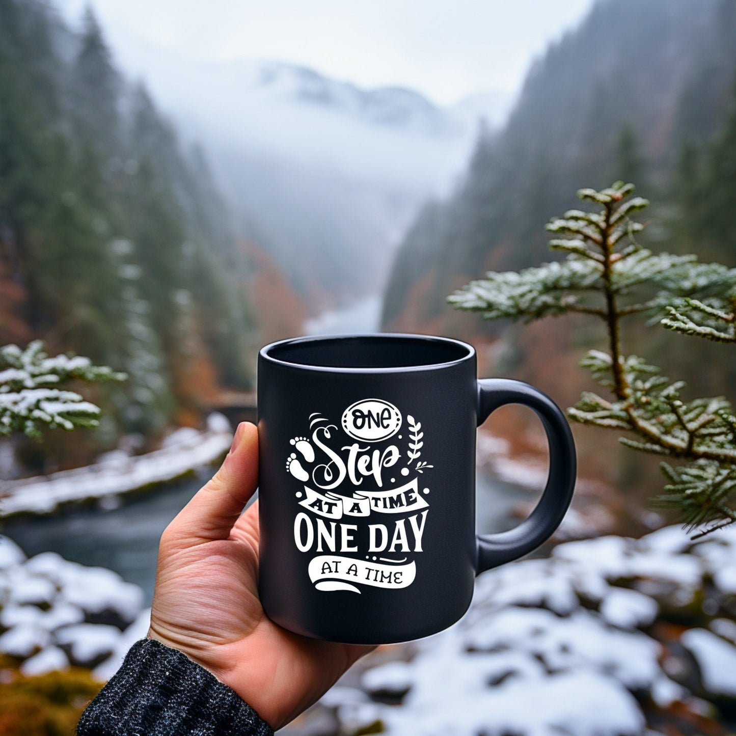 One Step at a Time - Bible Verse Faith Coffee Mug - Christian Religious Gift for Him - Dad Mug with Affirmations - Supportive Baptism Gift - Raiden Gate Design