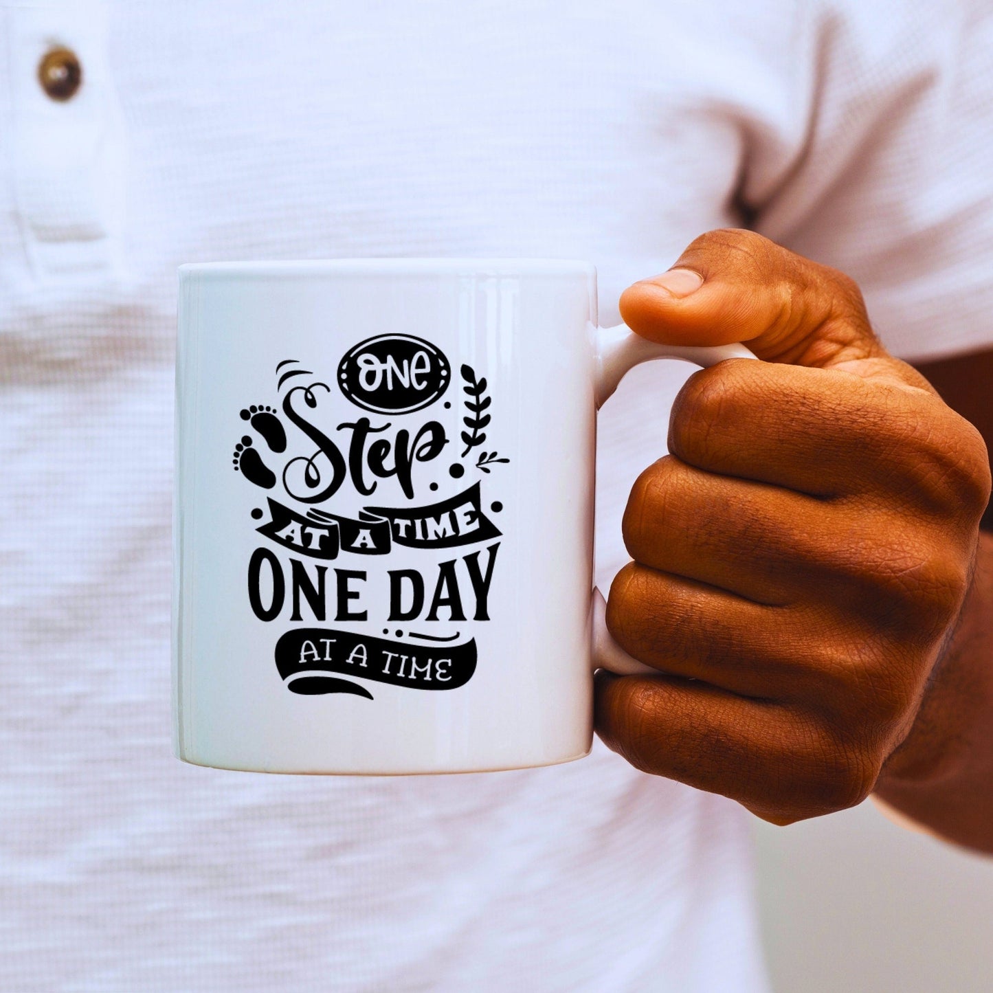 One Step at a Time - Bible Verse Faith Coffee Mug - Christian Religious Gift for Him - Dad Mug with Affirmations - Supportive Baptism Gift - Raiden Gate Design