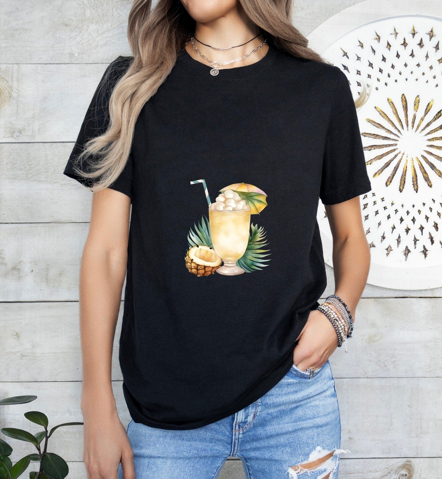 Pina Colada Groom or Bride Cocktail Bar Shirt - Minimalist Aesthetic T-Shirt for Bachelor or Hen Party - Fun and Chic Design - Raiden Gate Design